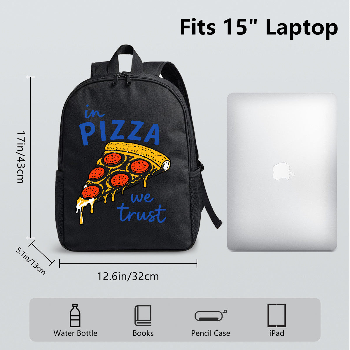 Black Pizza Slice Backpack in Trust Design, Durable High-Density Weave, Campus & Commute Ready