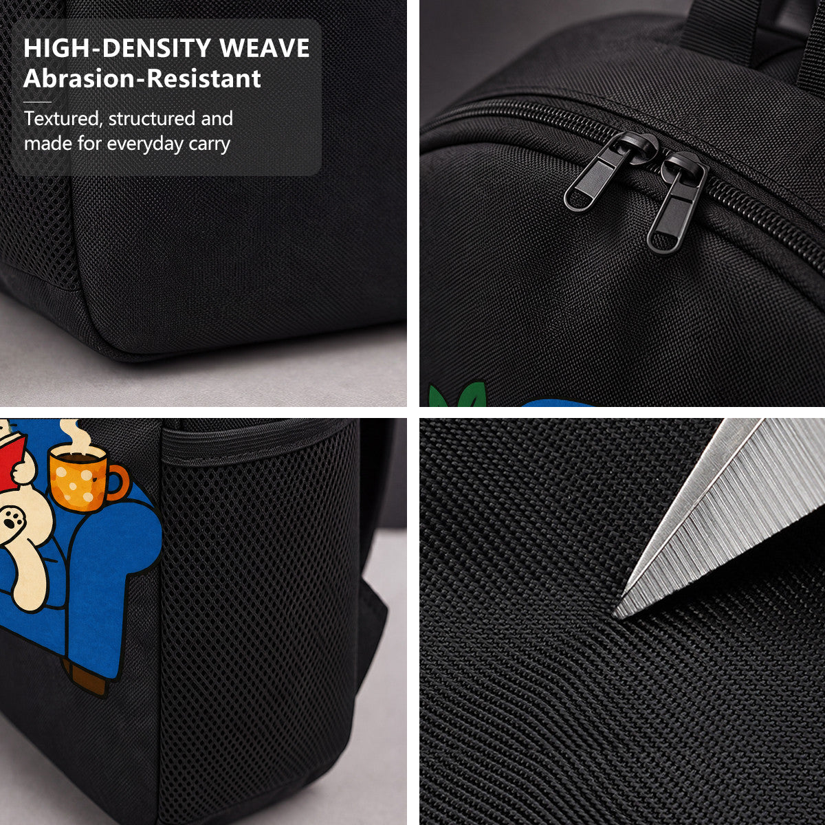 Cute Cat Reading Book Backpack, Durable High-Density Weave, Campus & Commute Essential for Students