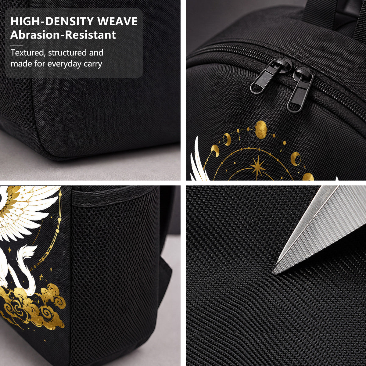 Mythical Griffin Backpack with Gold Accents - Durable High-Density Weave for Campus & Commute