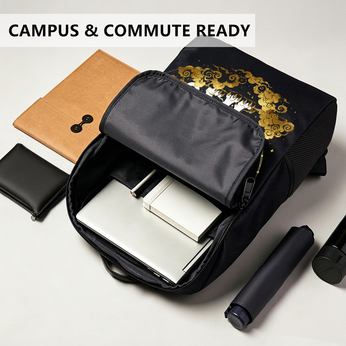 Mythical Griffin Backpack with Gold Accents - Durable High-Density Weave for Campus & Commute