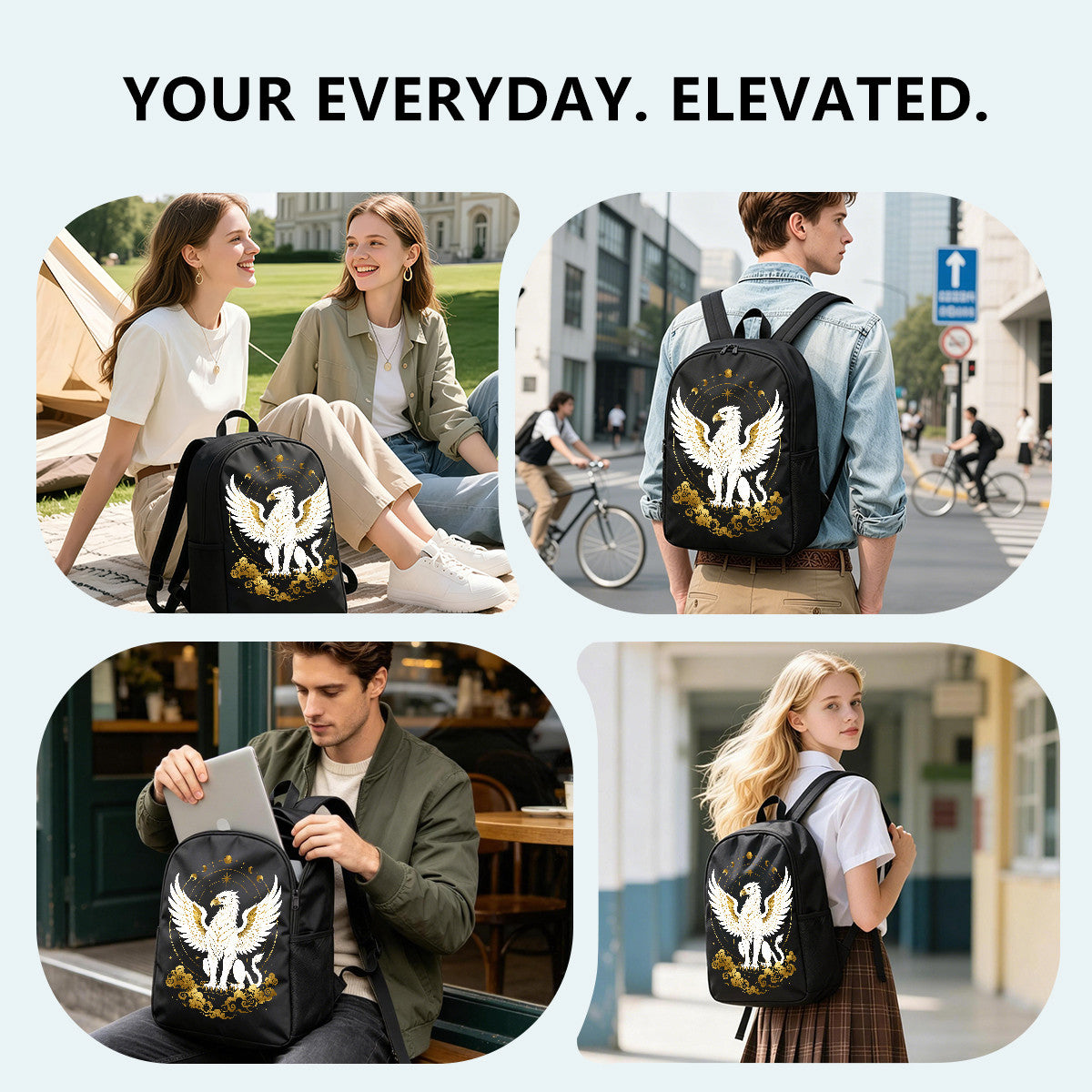 Mythical Griffin Backpack with Gold Accents - Durable High-Density Weave for Campus & Commute