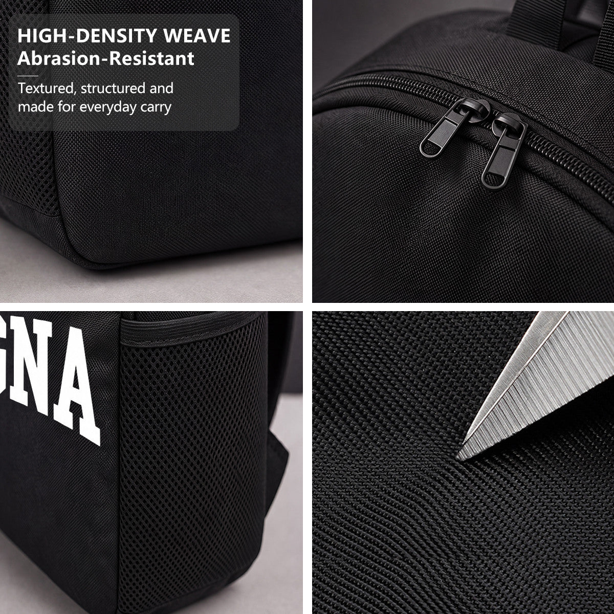 Black Lasagna Text Backpack with High-Density Weave, Campus & Commute Ready