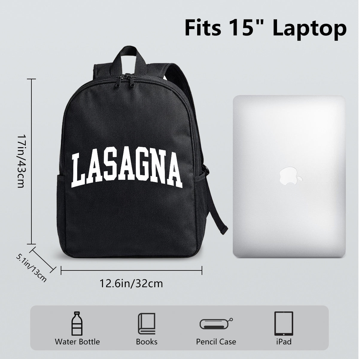 Black Lasagna Text Backpack with High-Density Weave, Campus & Commute Ready