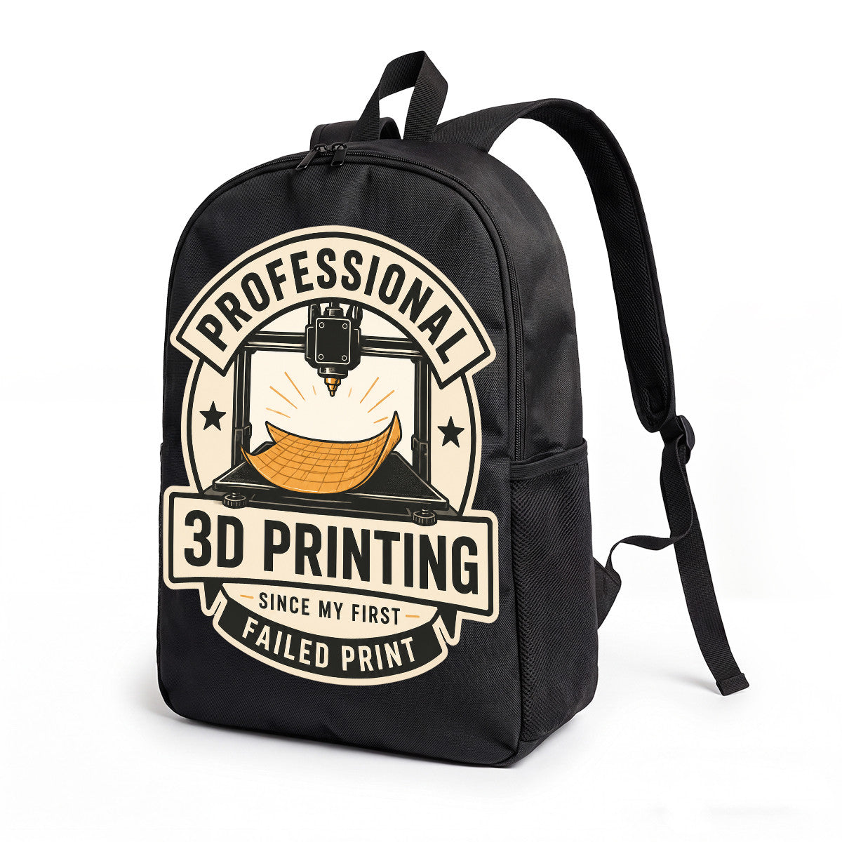 Black Backpack with Professional 3D Printing Design, Durable High-Density Weave for Campus & Commute
