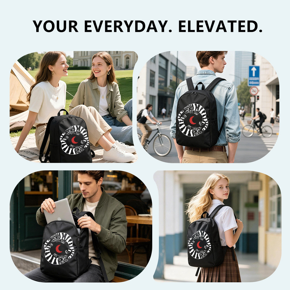 Black Cat Pattern Backpack, Gothic Style, High-Density Weave Material, Perfect for Campus & Commute in New York