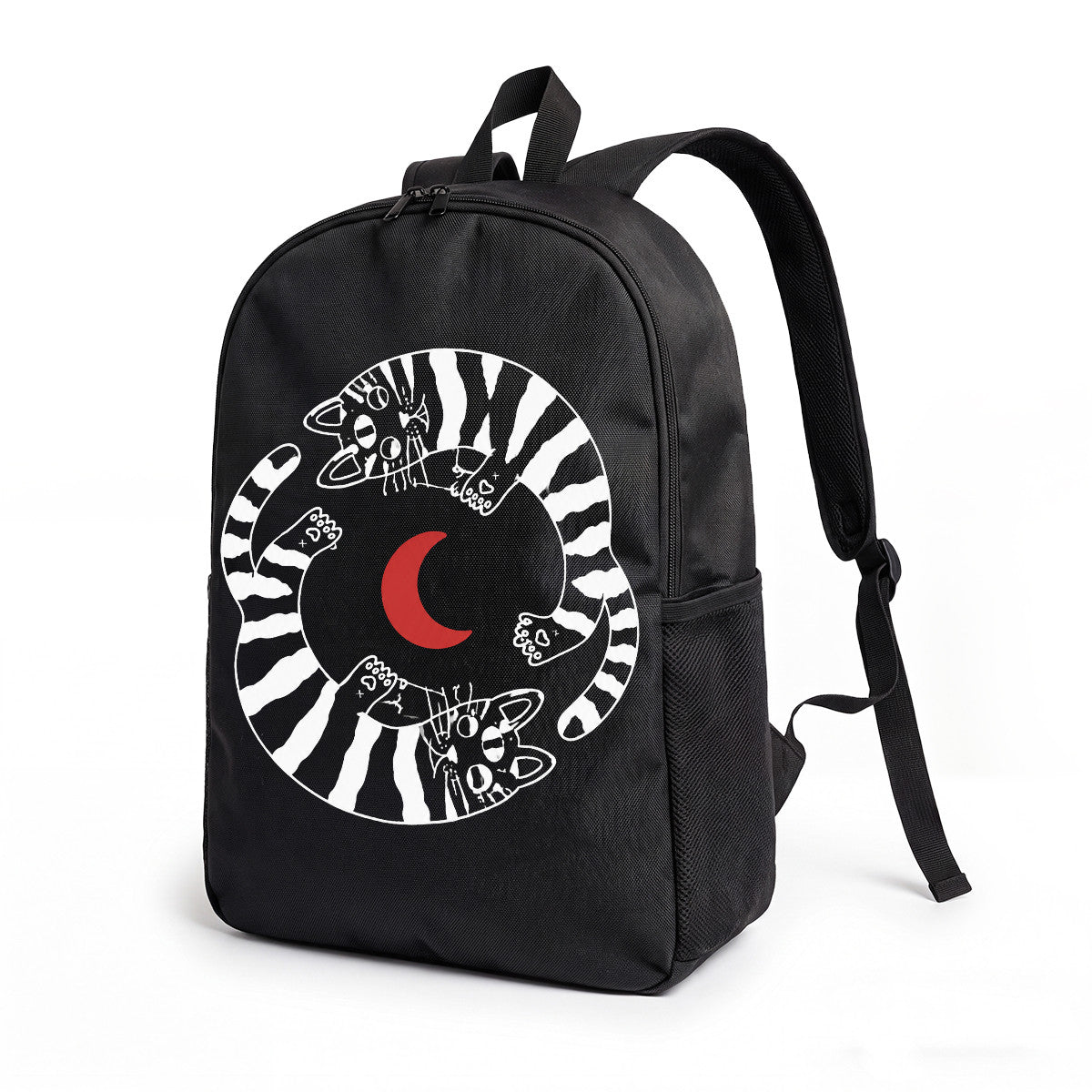 Black Cat Pattern Backpack, Gothic Style, High-Density Weave Material, Perfect for Campus & Commute in New York