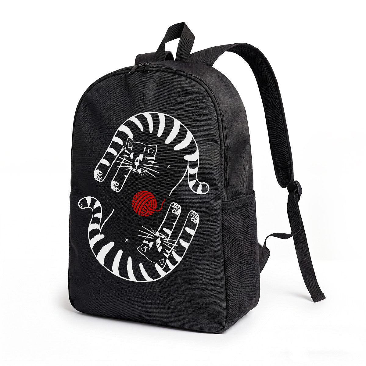 Black Cat Pattern Backpack with High-Density Weave - Durable Campus & Commute Bag