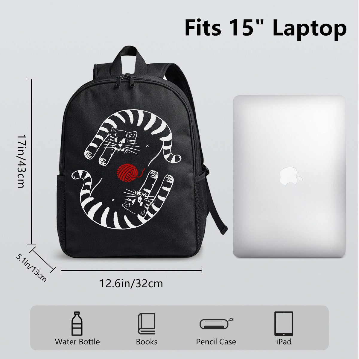 Black Cat Pattern Backpack with High-Density Weave - Durable Campus & Commute Bag