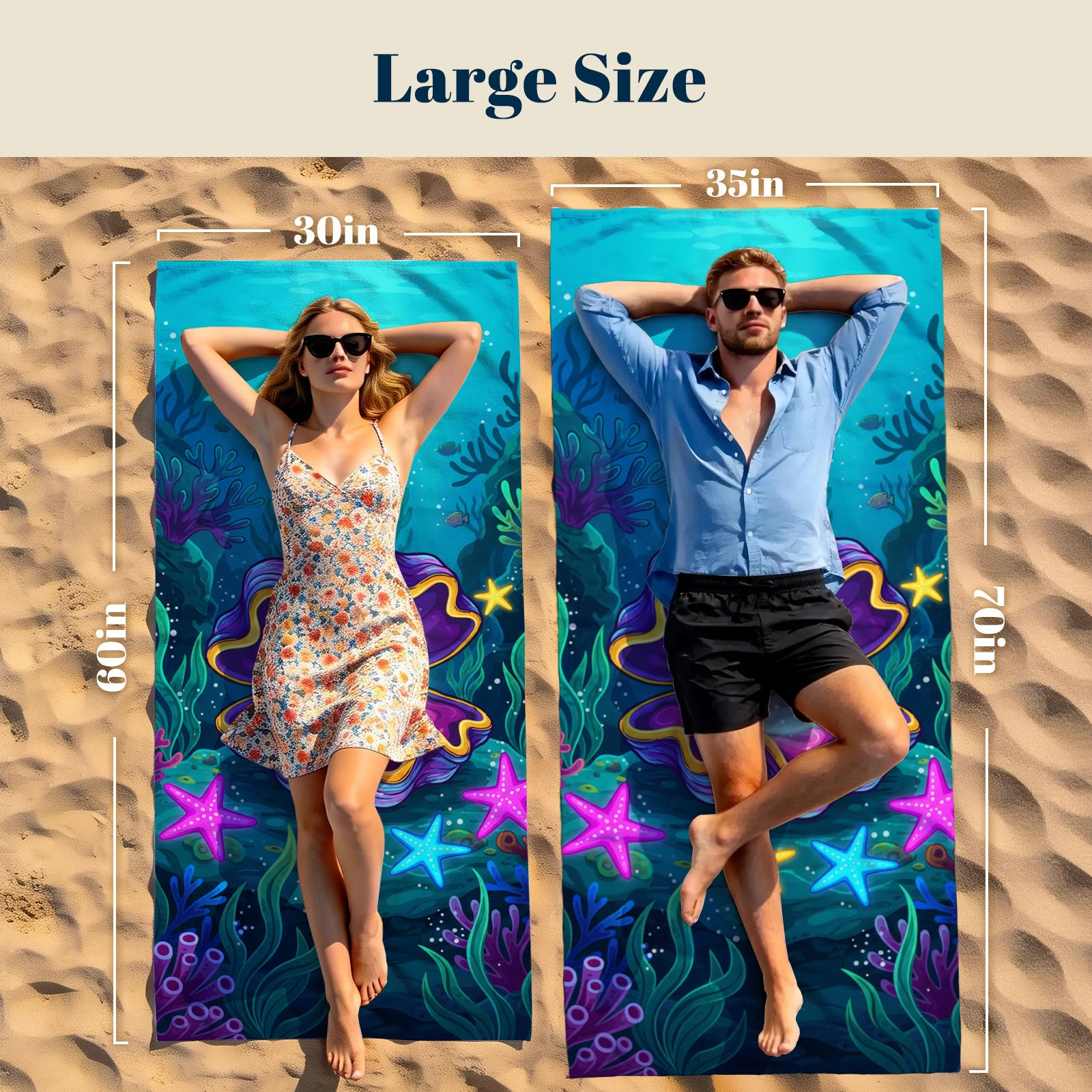 Vibrant Cartoon Sea Life Beach Towel Quick Dry Microfiber Summer Vacation Gift