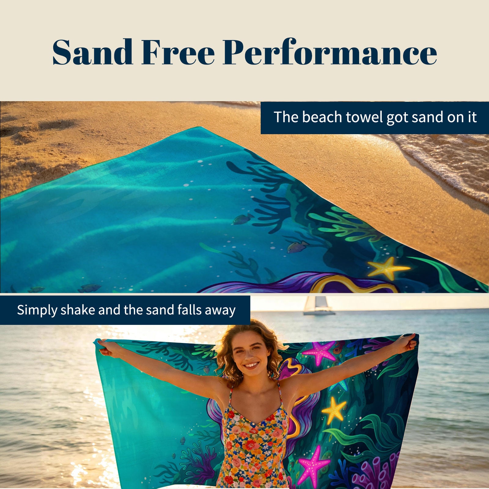 Vibrant Cartoon Sea Life Beach Towel Quick Dry Microfiber Summer Vacation Gift