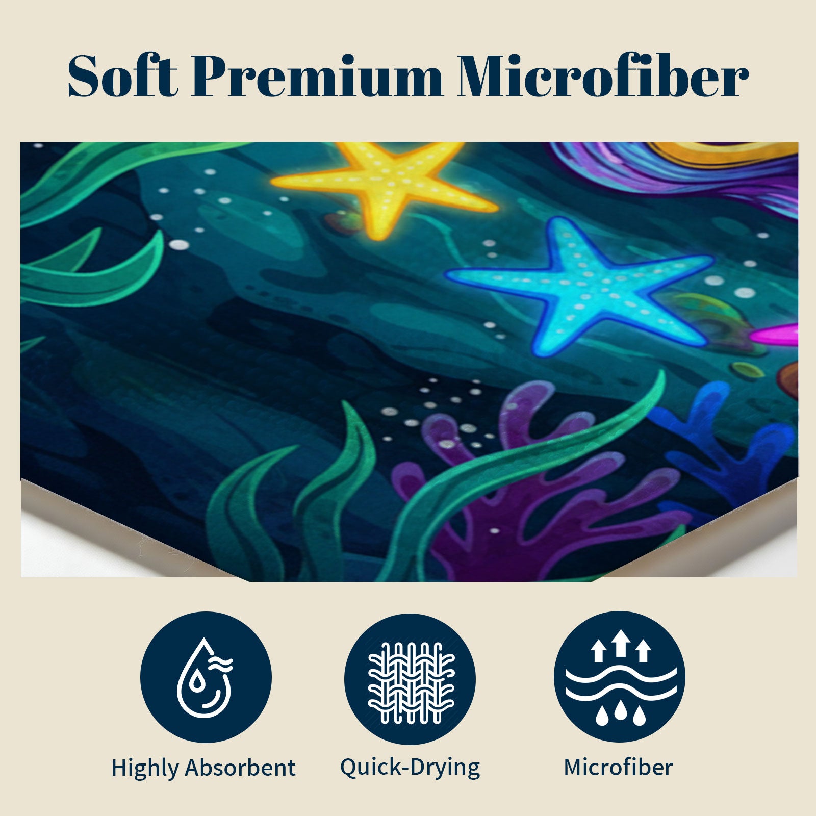 Vibrant Cartoon Sea Life Beach Towel Quick Dry Microfiber Summer Vacation Gift