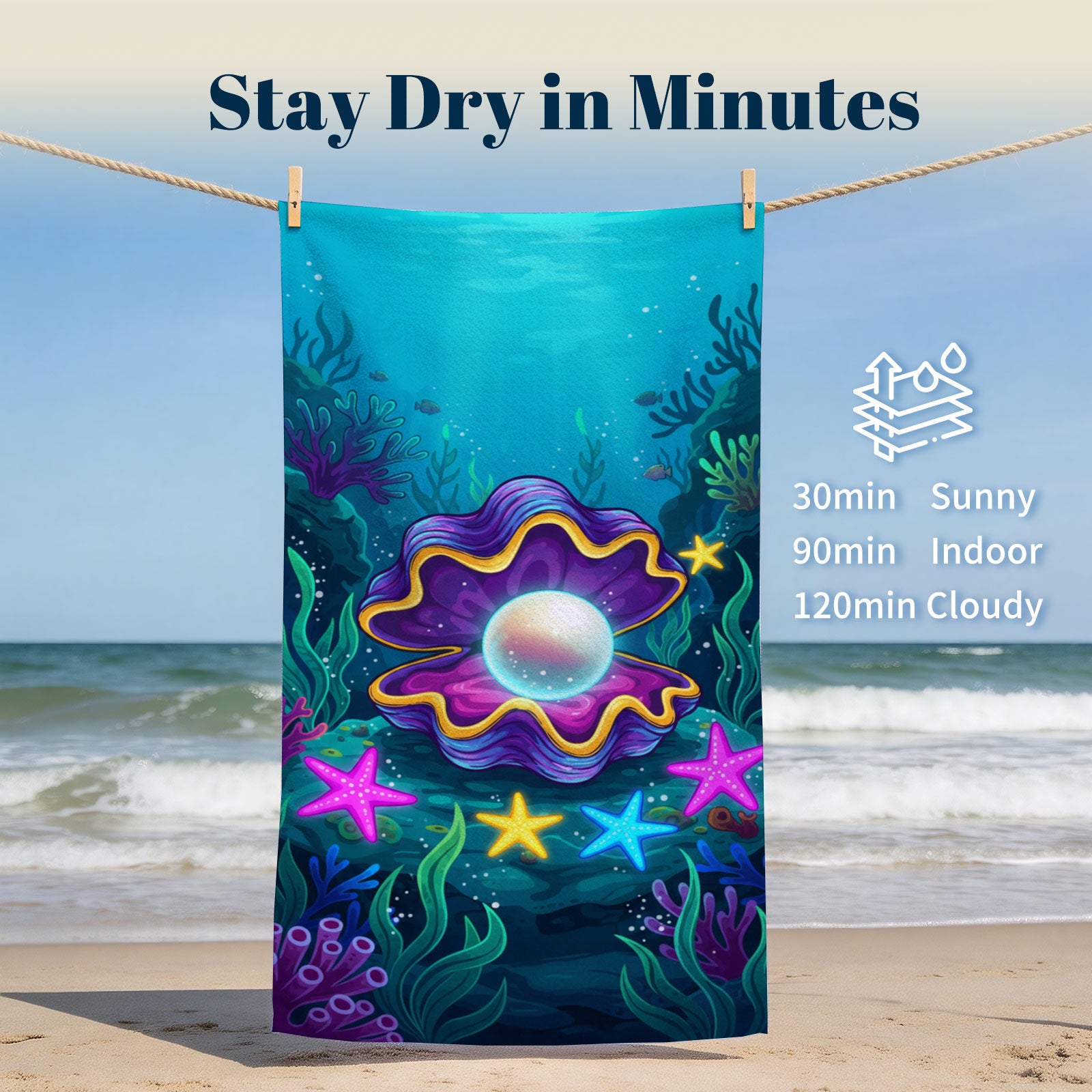 Vibrant Cartoon Sea Life Beach Towel Quick Dry Microfiber Summer Vacation Gift
