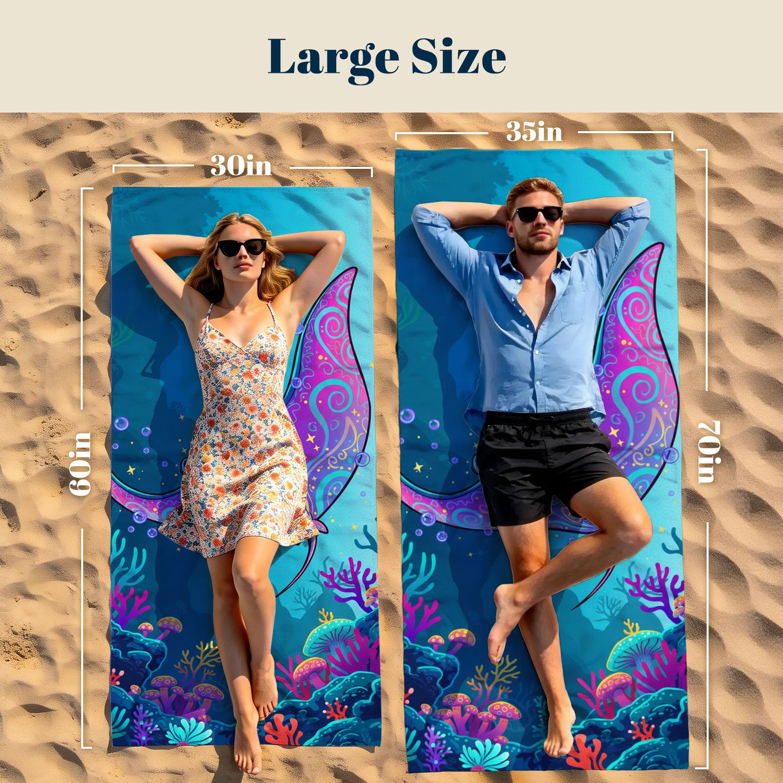 Vibrant Cartoon Sea Life Beach Towel Quick Dry Microfiber Summer Vacation Gift
