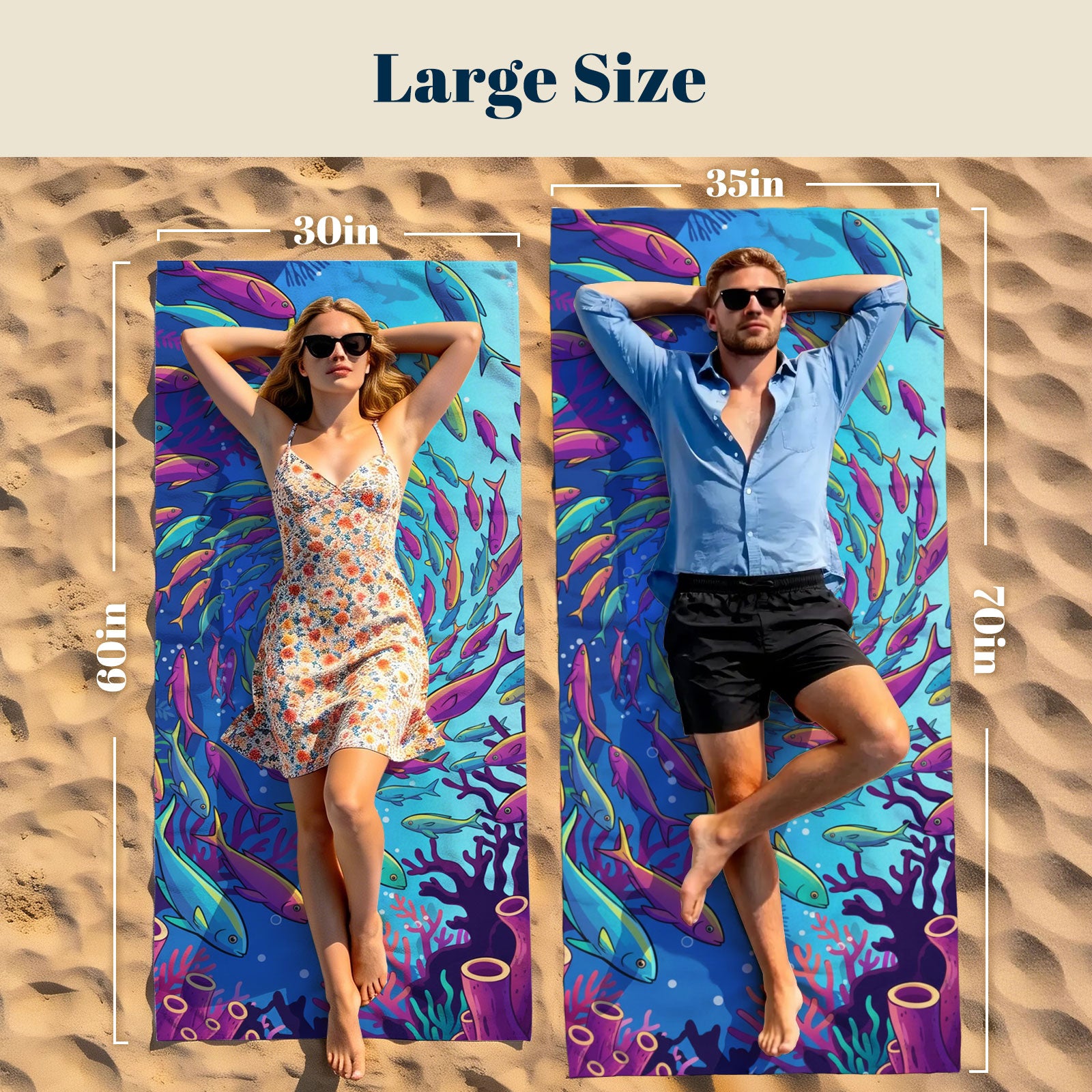 Vibrant Cartoon Sea Life Beach Towel Quick Dry Microfiber Summer Vacation Gift