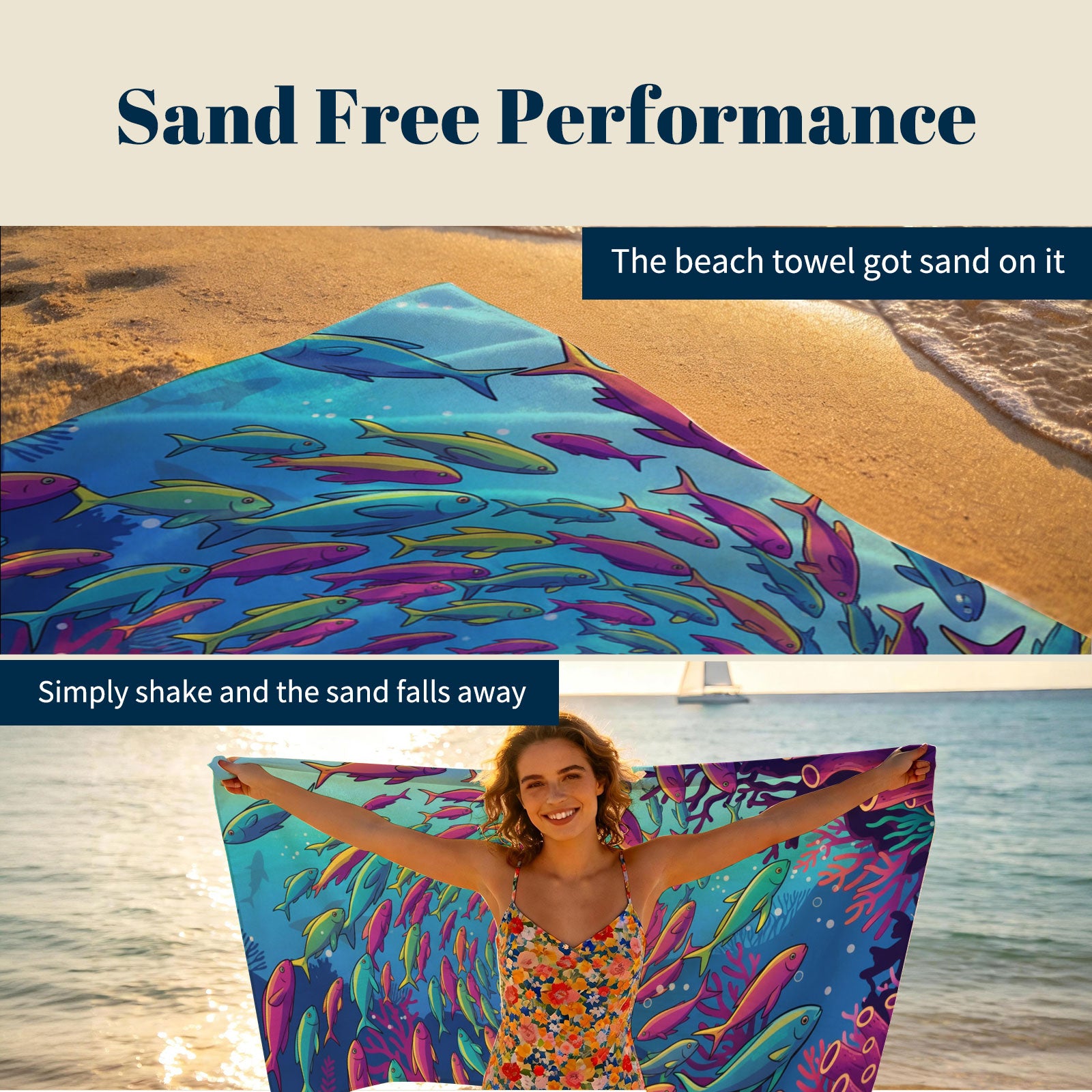 Vibrant Cartoon Sea Life Beach Towel Quick Dry Microfiber Summer Vacation Gift