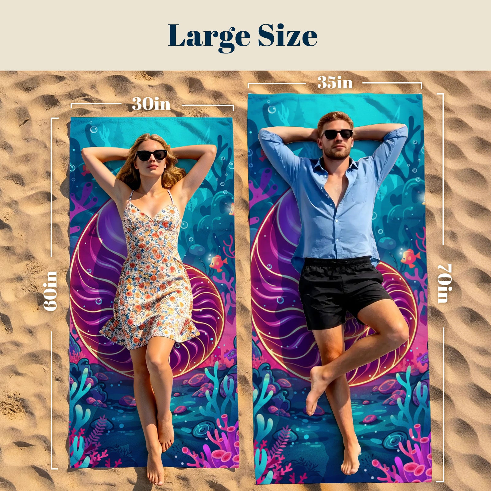 Vibrant Cartoon Sea Life Beach Towel Quick Dry Microfiber Summer Vacation Gift