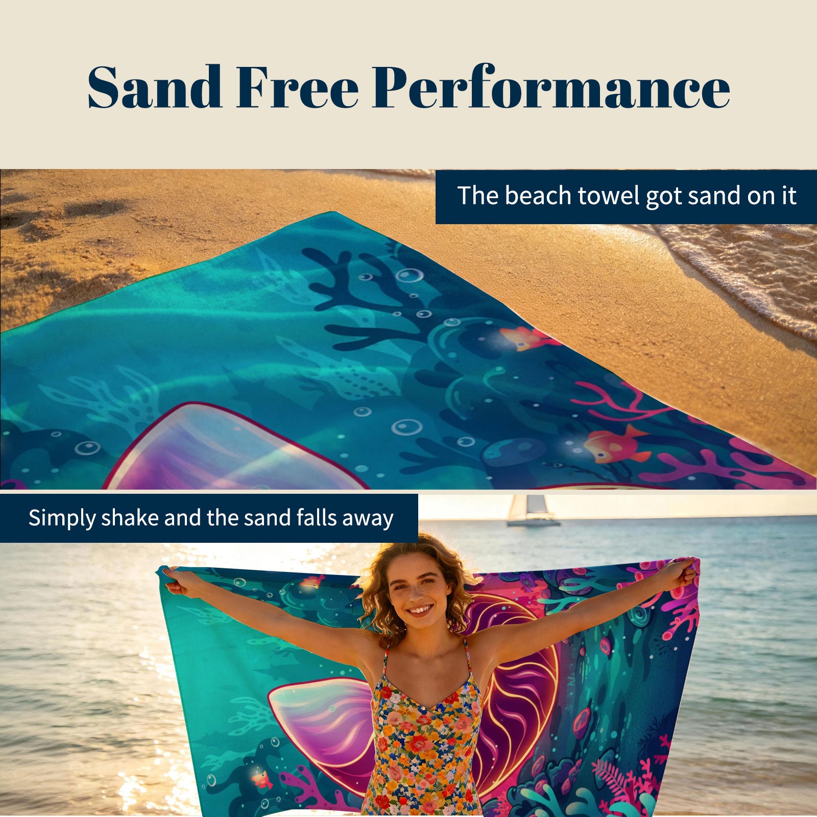 Vibrant Cartoon Sea Life Beach Towel Quick Dry Microfiber Summer Vacation Gift