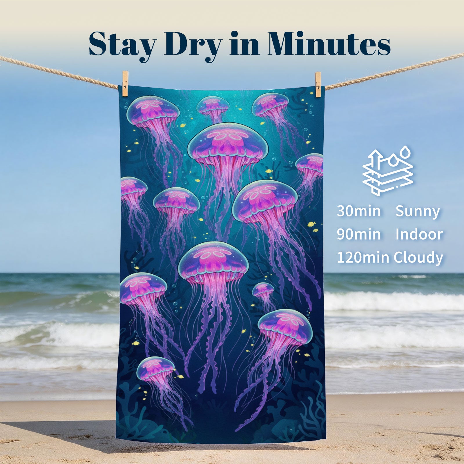Vibrant Cartoon Sea Life Beach Towel Quick Dry Microfiber Summer Vacation Gift