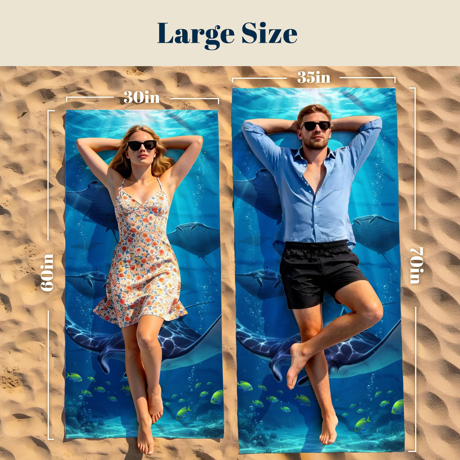 Realistic Ocean Beach Towel Deep Sea Life Quick Dry Microfiber Summer Gift