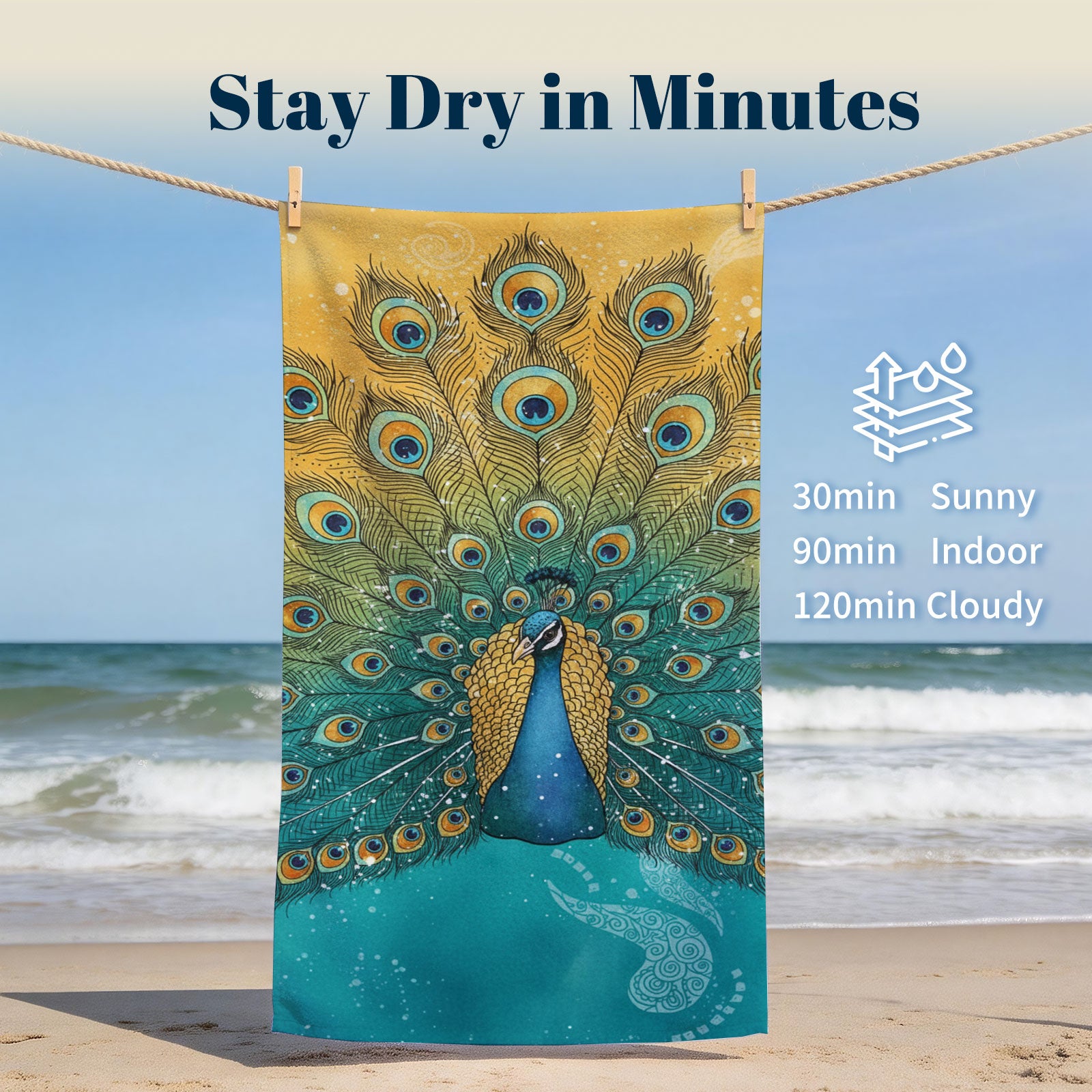 Mandala Animal Beach Towel Boho Watercolor Quick Dry Summer Vacation Gift