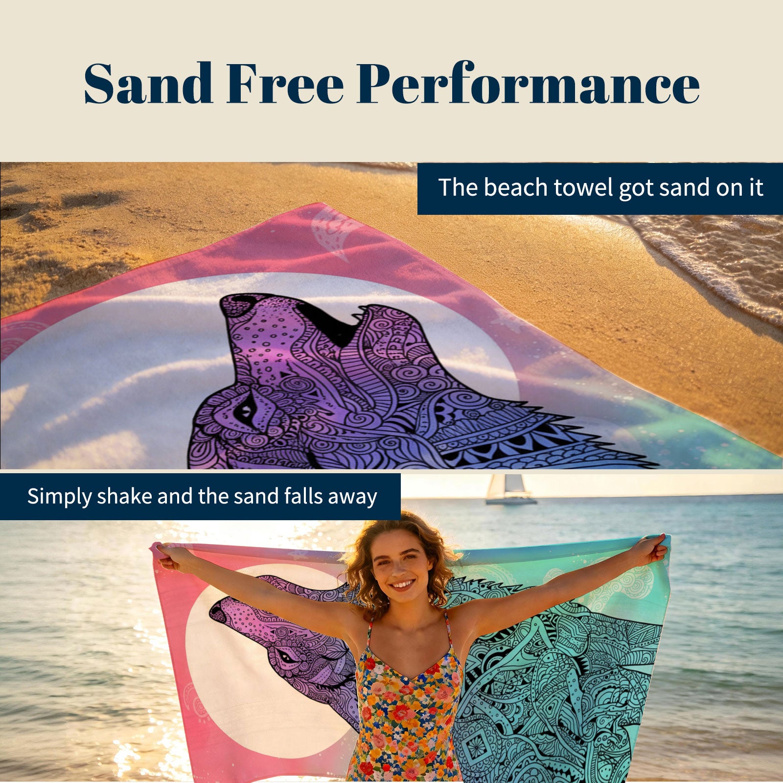 Mandala Animal Beach Towel Boho Watercolor Quick Dry Summer Vacation Gift