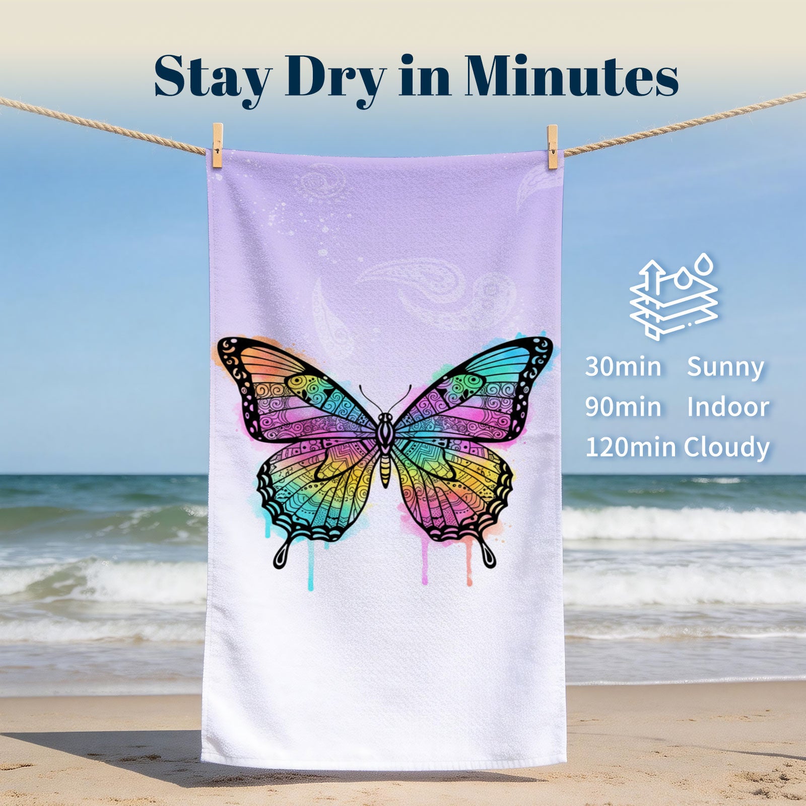 Mandala Animal Beach Towel Boho Watercolor Quick Dry Summer Vacation Gift