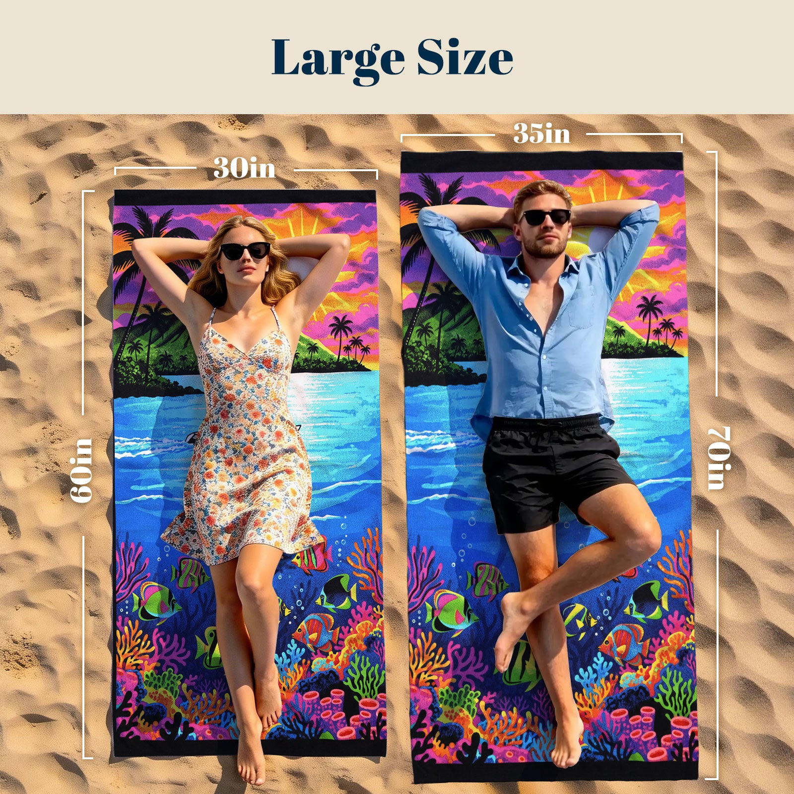 Tropical Pop Art Scenery Beach Towel Quick Dry Microfiber Summer Vacation Gift