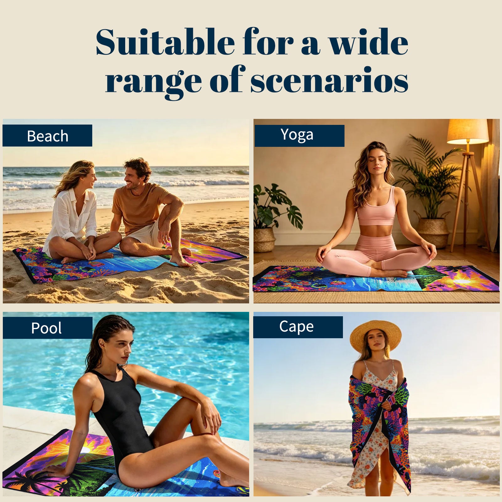 Tropical Pop Art Scenery Beach Towel Quick Dry Microfiber Summer Vacation Gift