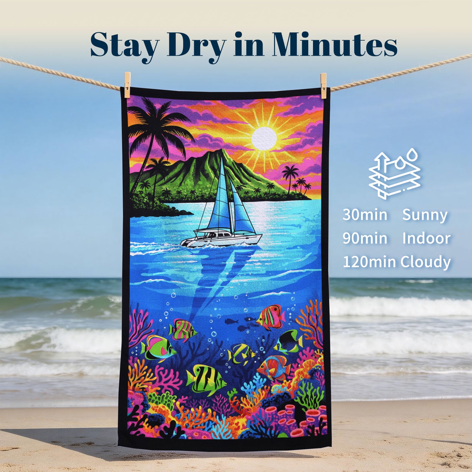 Tropical Pop Art Scenery Beach Towel Quick Dry Microfiber Summer Vacation Gift