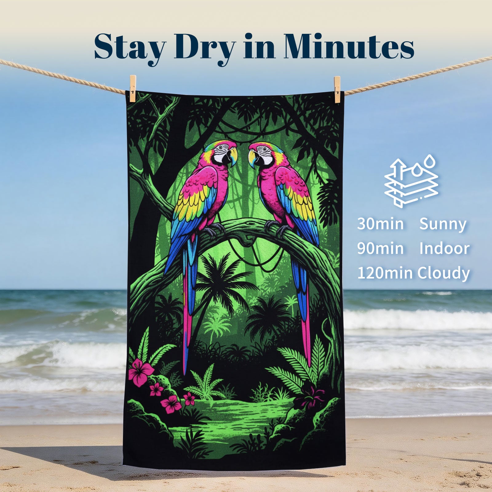 Tropical Pop Art Scenery Beach Towel Quick Dry Microfiber Summer Vacation Gift