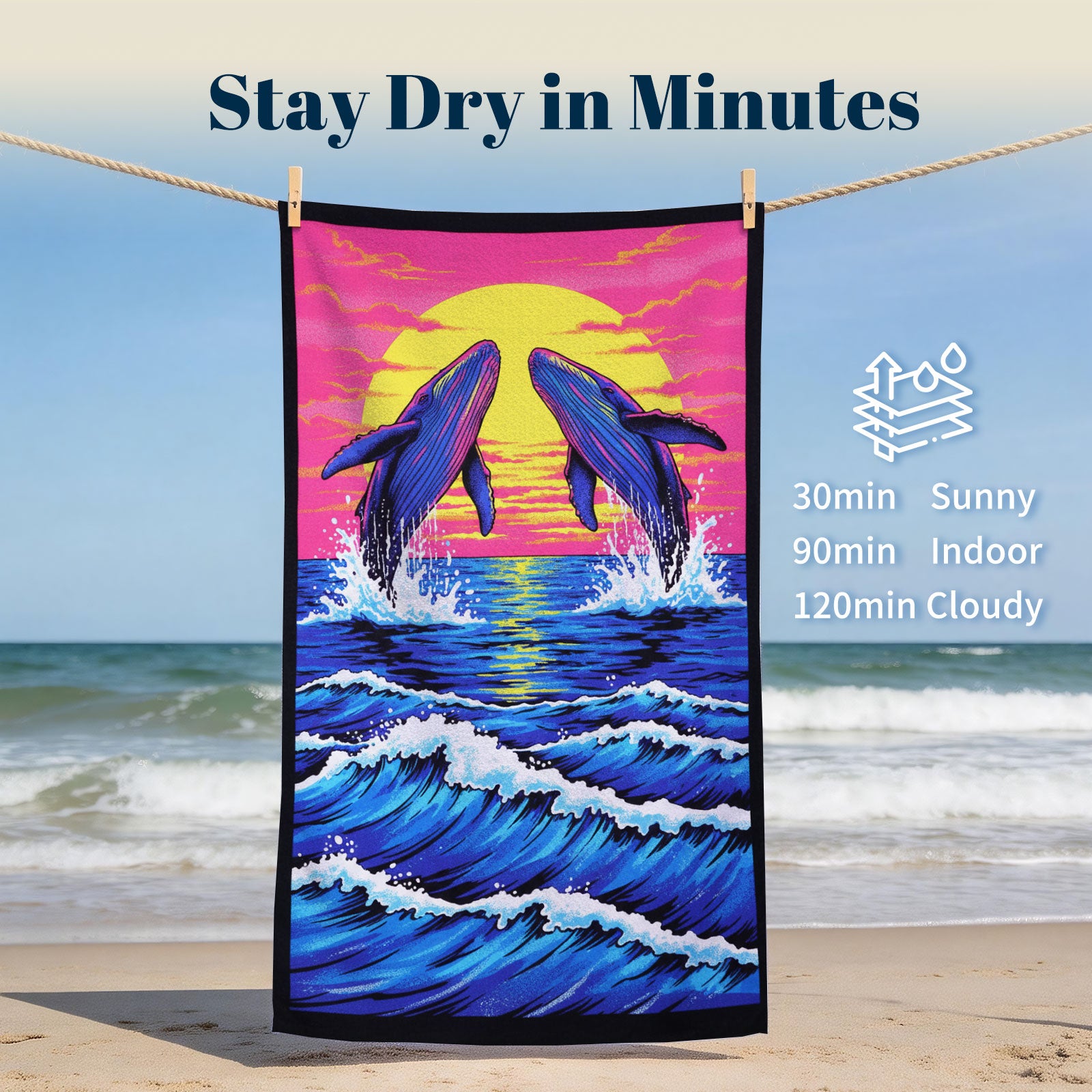 Tropical Pop Art Scenery Beach Towel Quick Dry Microfiber Summer Vacation Gift