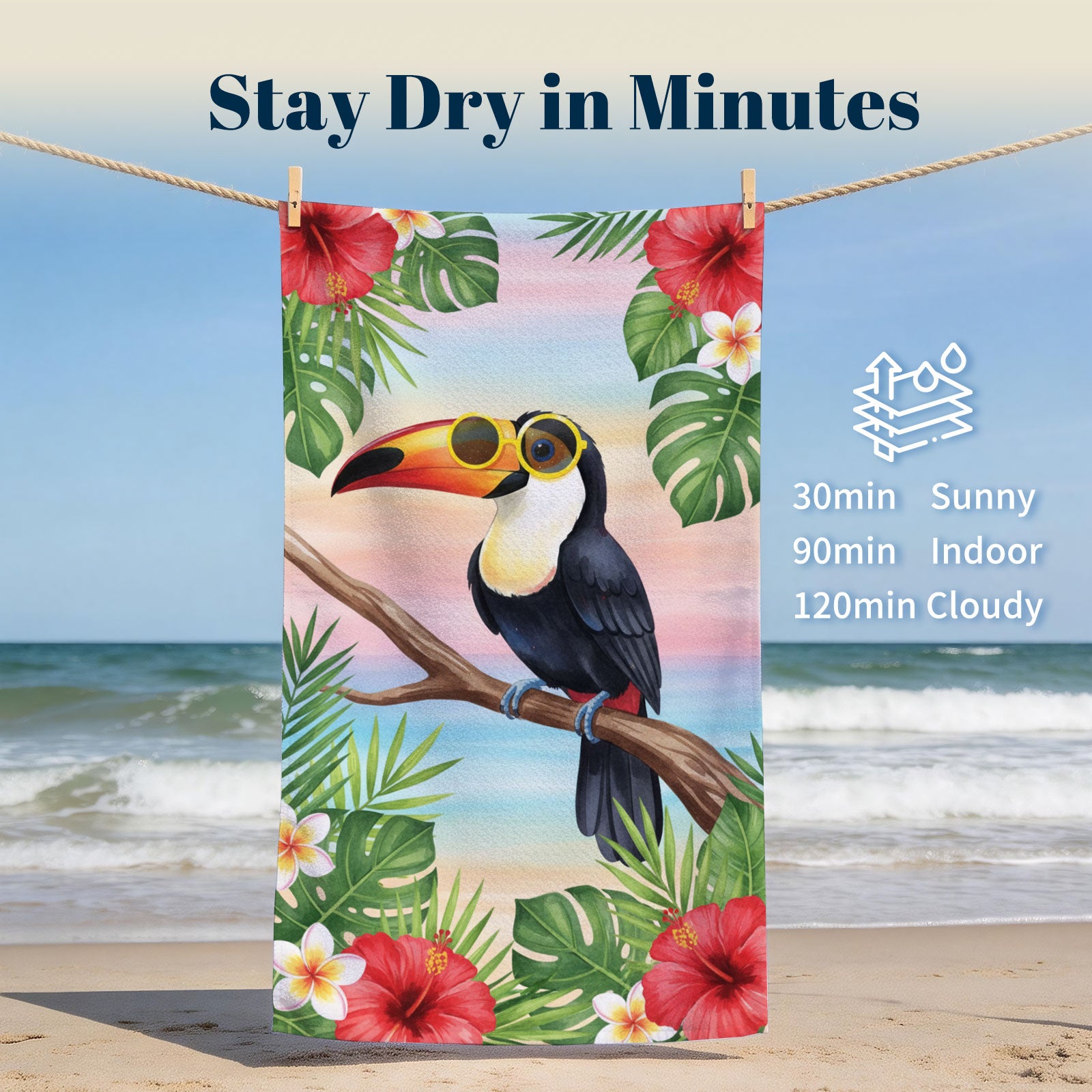 Cute Watercolor Beach Towel Tropical Fairy Tale Quick Dry Summer Gift