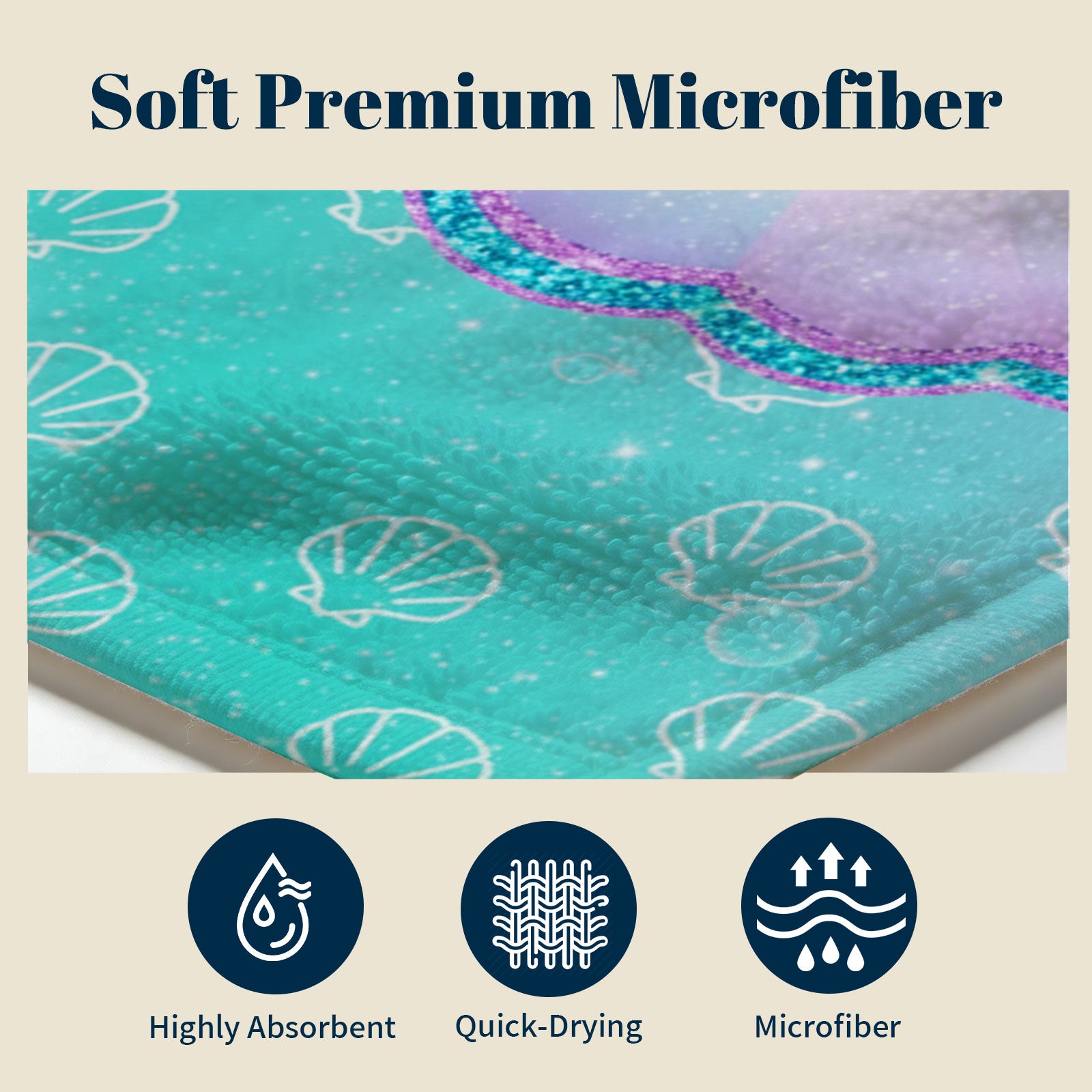 Glitter Mermaid Ocean Beach Towel Quick Dry Microfiber Summer Vacation Gift