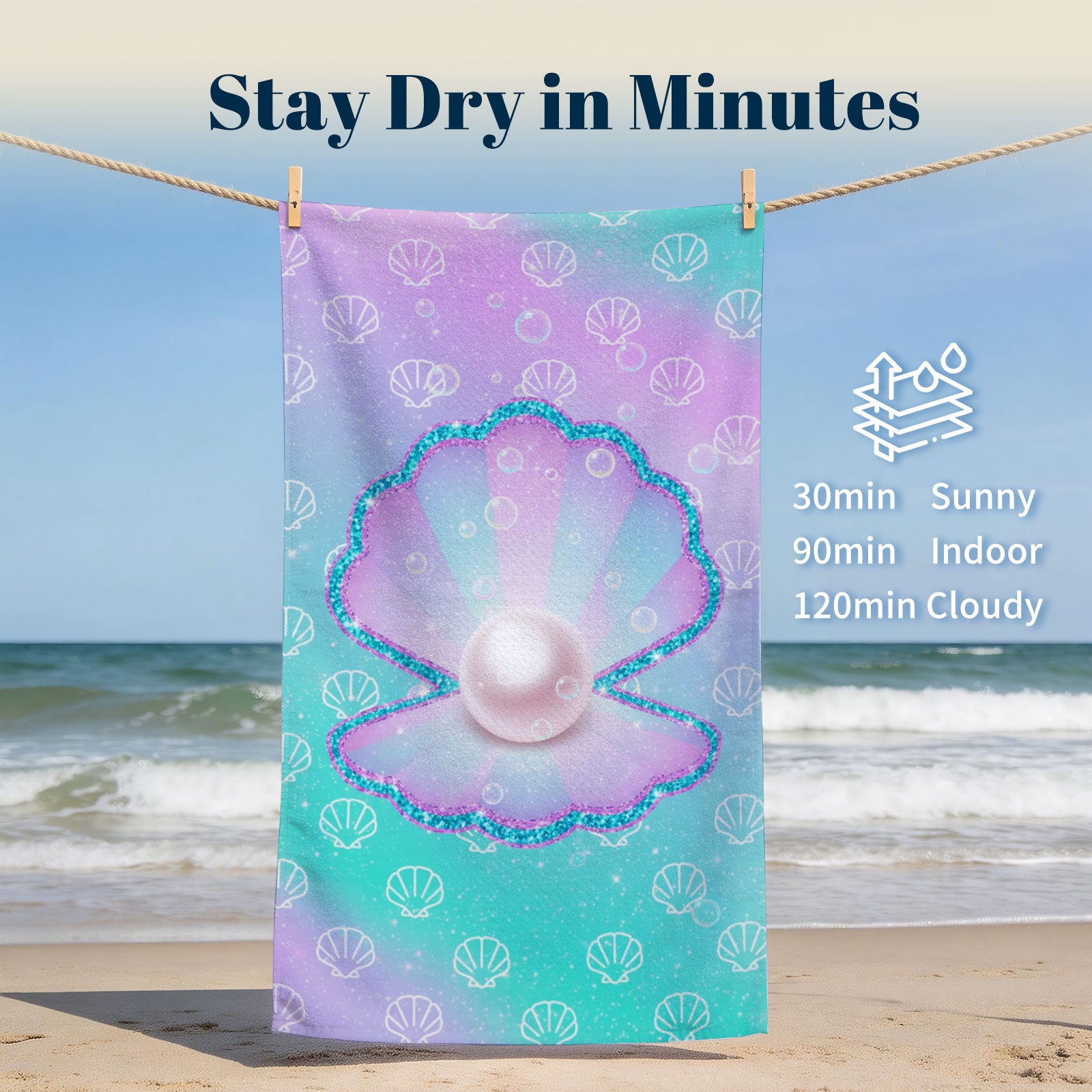 Glitter Mermaid Ocean Beach Towel Quick Dry Microfiber Summer Vacation Gift