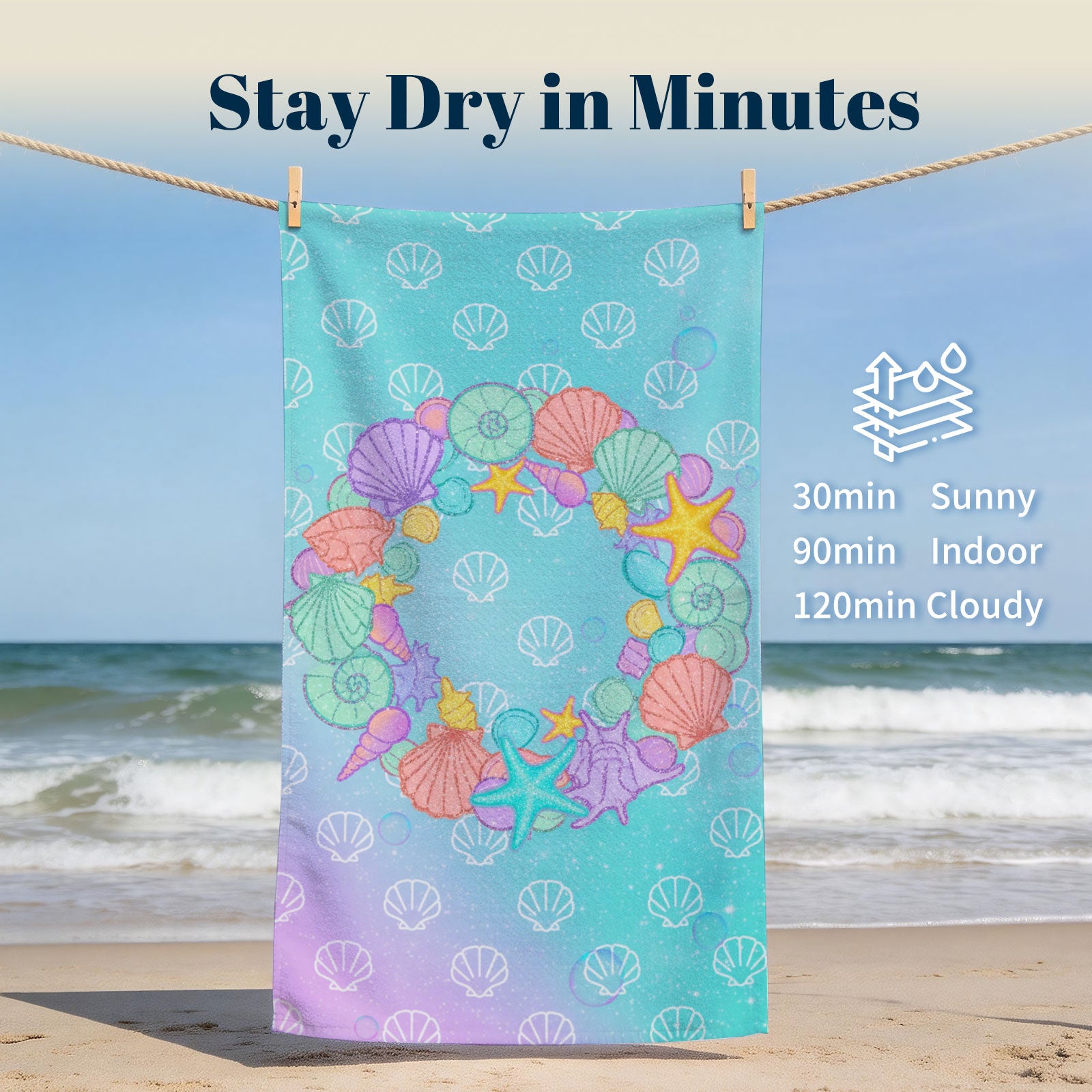 Glitter Mermaid Ocean Beach Towel Quick Dry Microfiber Summer Vacation Gift