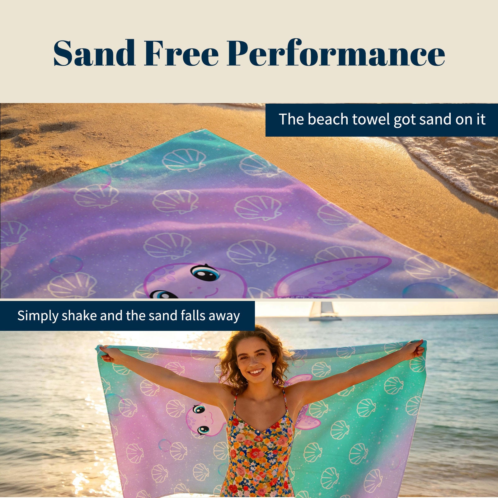 Glitter Mermaid Ocean Beach Towel Quick Dry Microfiber Summer Vacation Gift