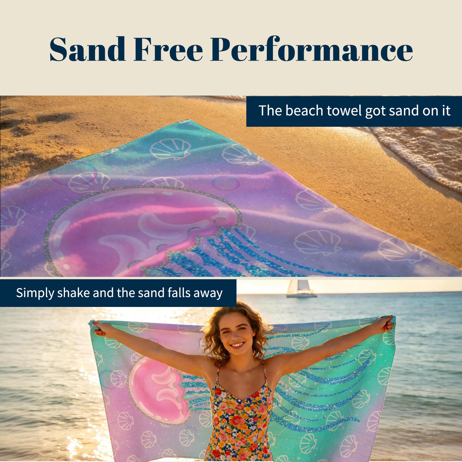 Glitter Mermaid Ocean Beach Towel Quick Dry Microfiber Summer Vacation Gift