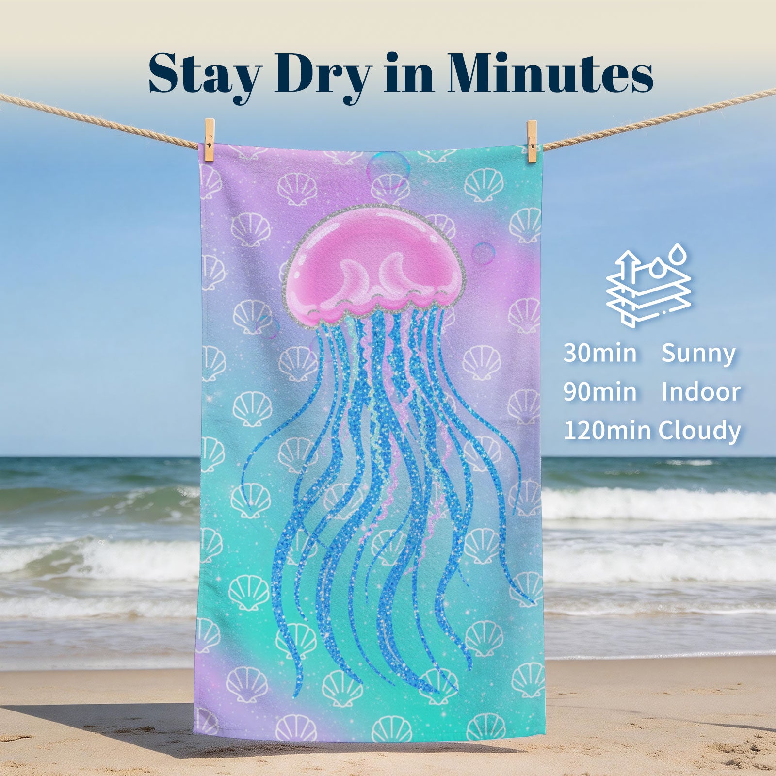 Glitter Mermaid Ocean Beach Towel Quick Dry Microfiber Summer Vacation Gift