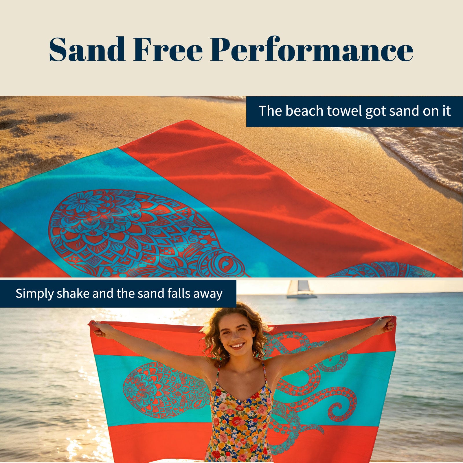 Marine Mandala Beach Towel Quick Dry Microfiber Summer Vacation Gift
