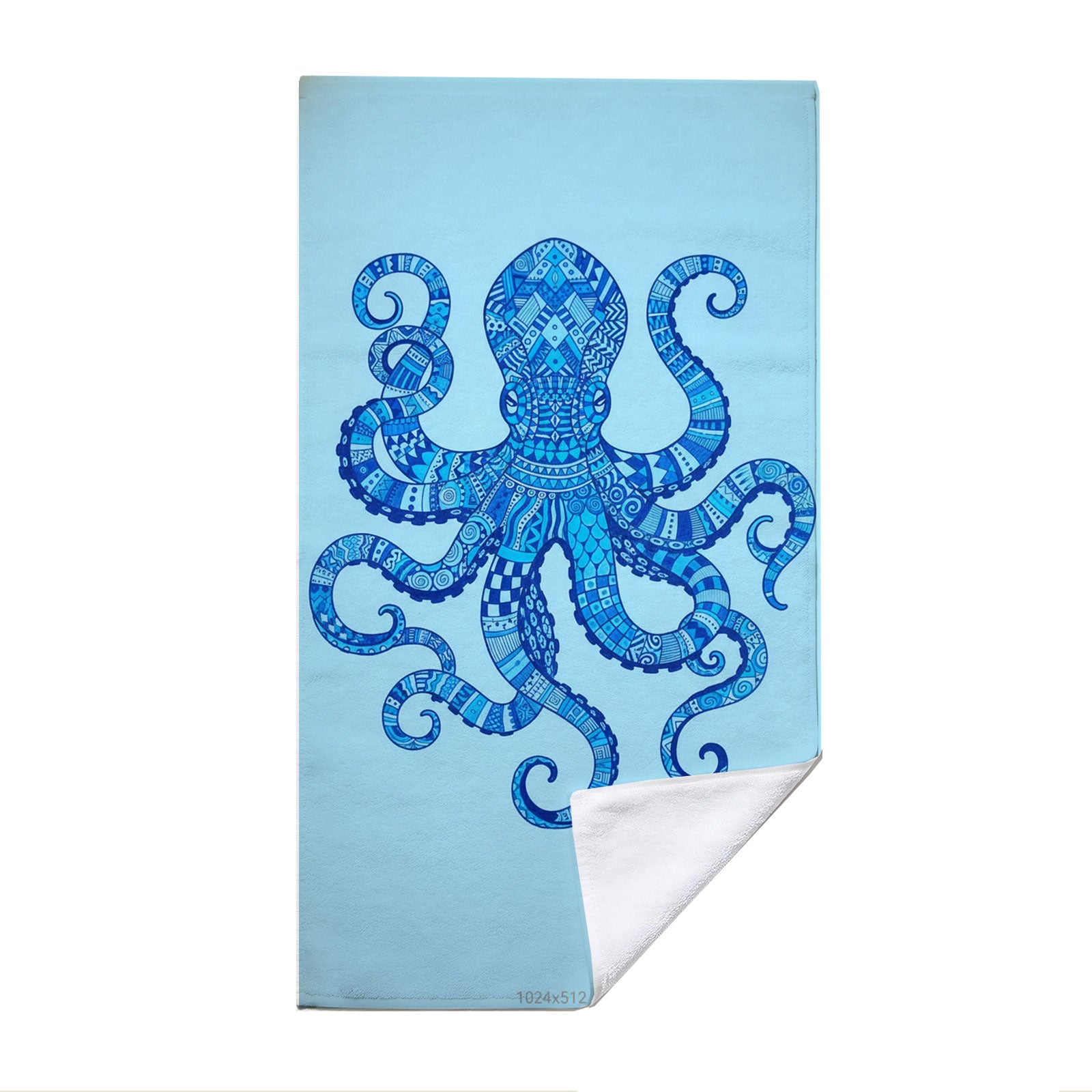 Tribal Geometric Beach Towel Blue Marine Life Quick Dry Microfiber Summer Gift