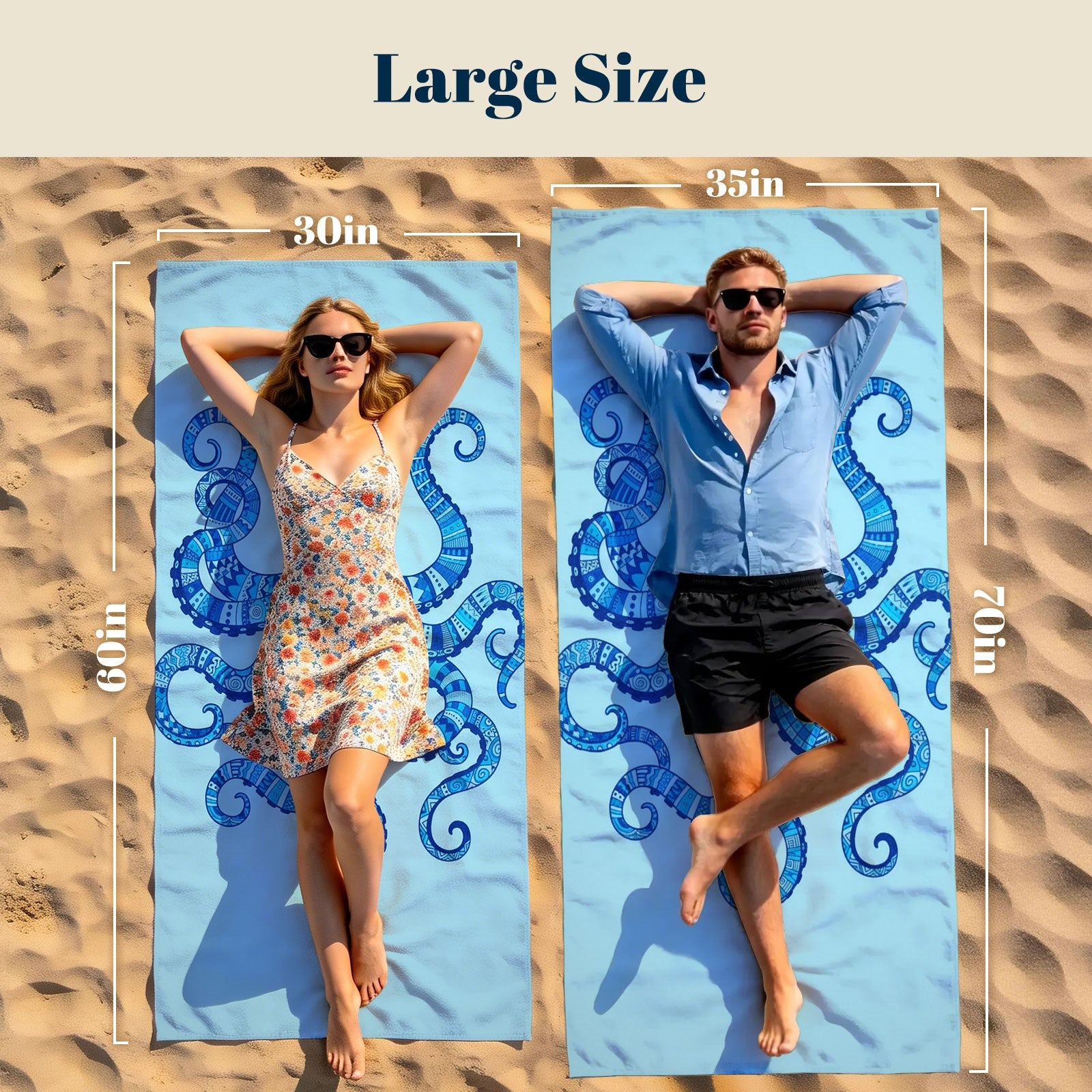 Tribal Geometric Beach Towel Blue Marine Life Quick Dry Microfiber Summer Gift