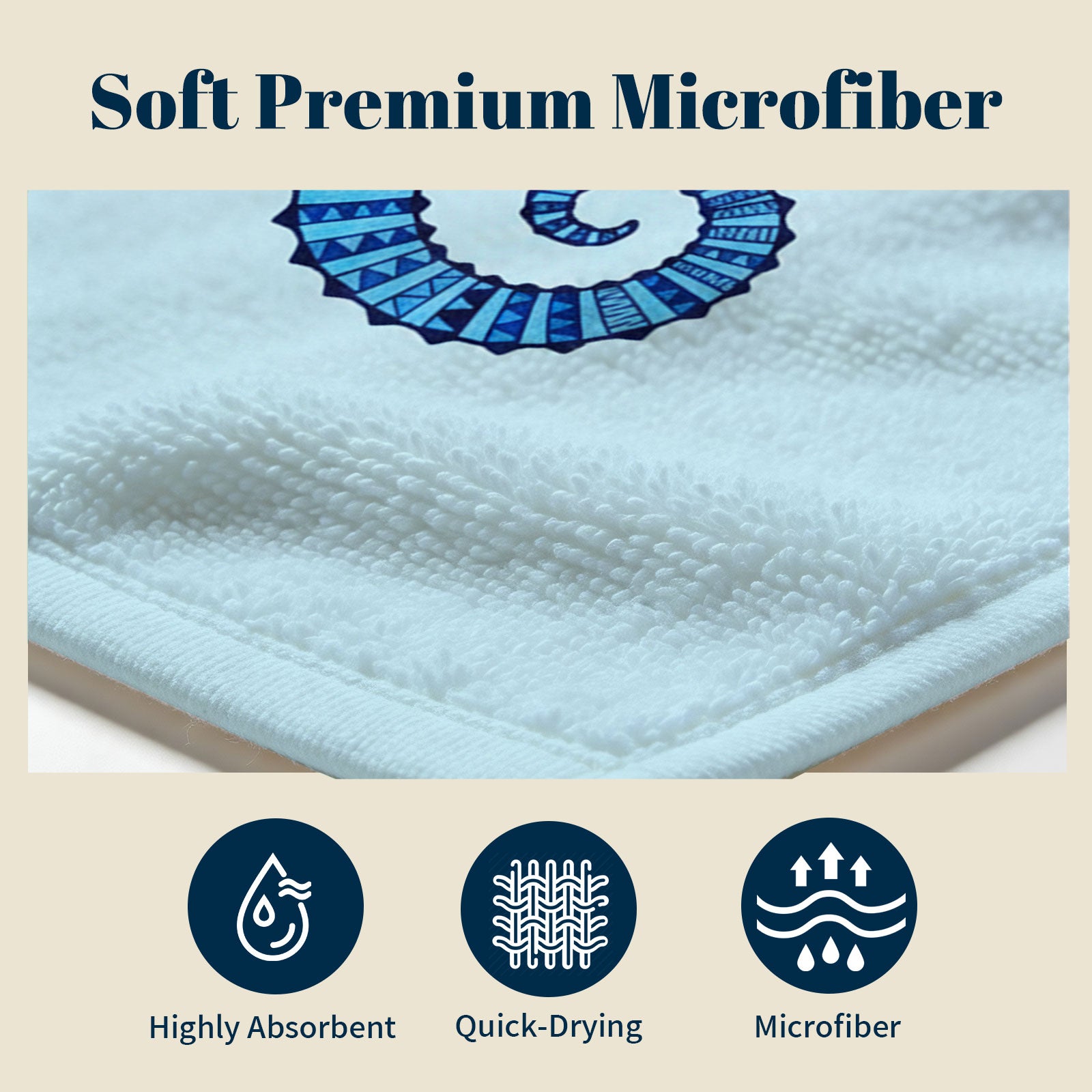 Tribal Geometric Beach Towel Blue Marine Life Quick Dry Microfiber Summer Gift