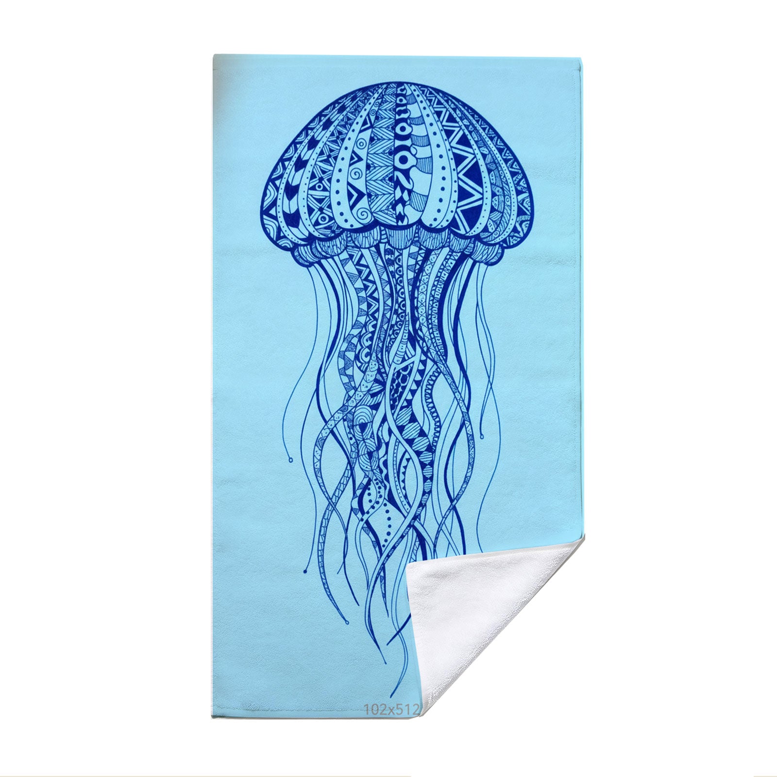 Tribal Geometric Beach Towel Blue Marine Life Quick Dry Microfiber Summer Gift