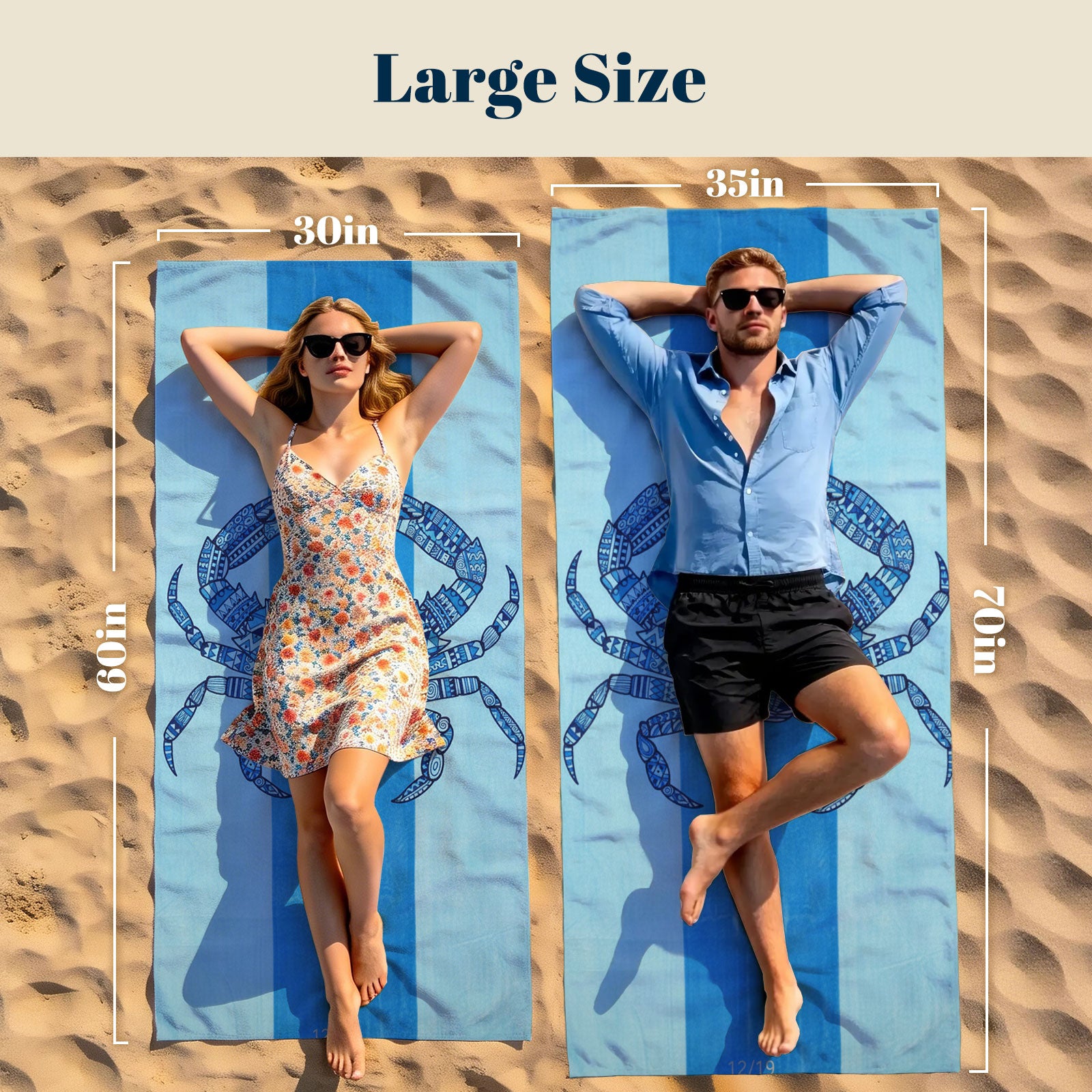 Tribal Geometric Beach Towel Blue Marine Life Quick Dry Microfiber Summer Gift