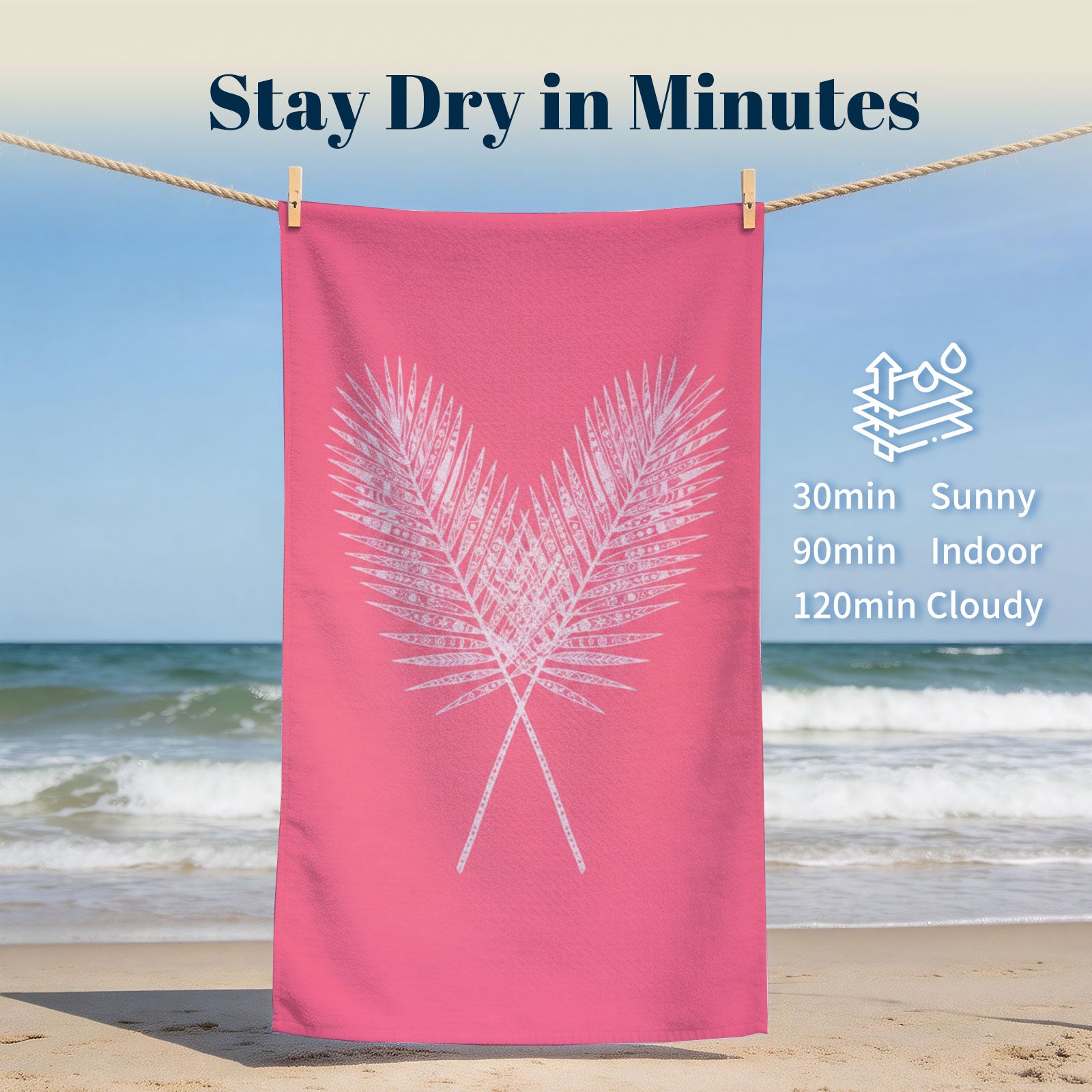 Pink Mandala Beach Towel White Line Art Quick Dry Summer Vacation Gift