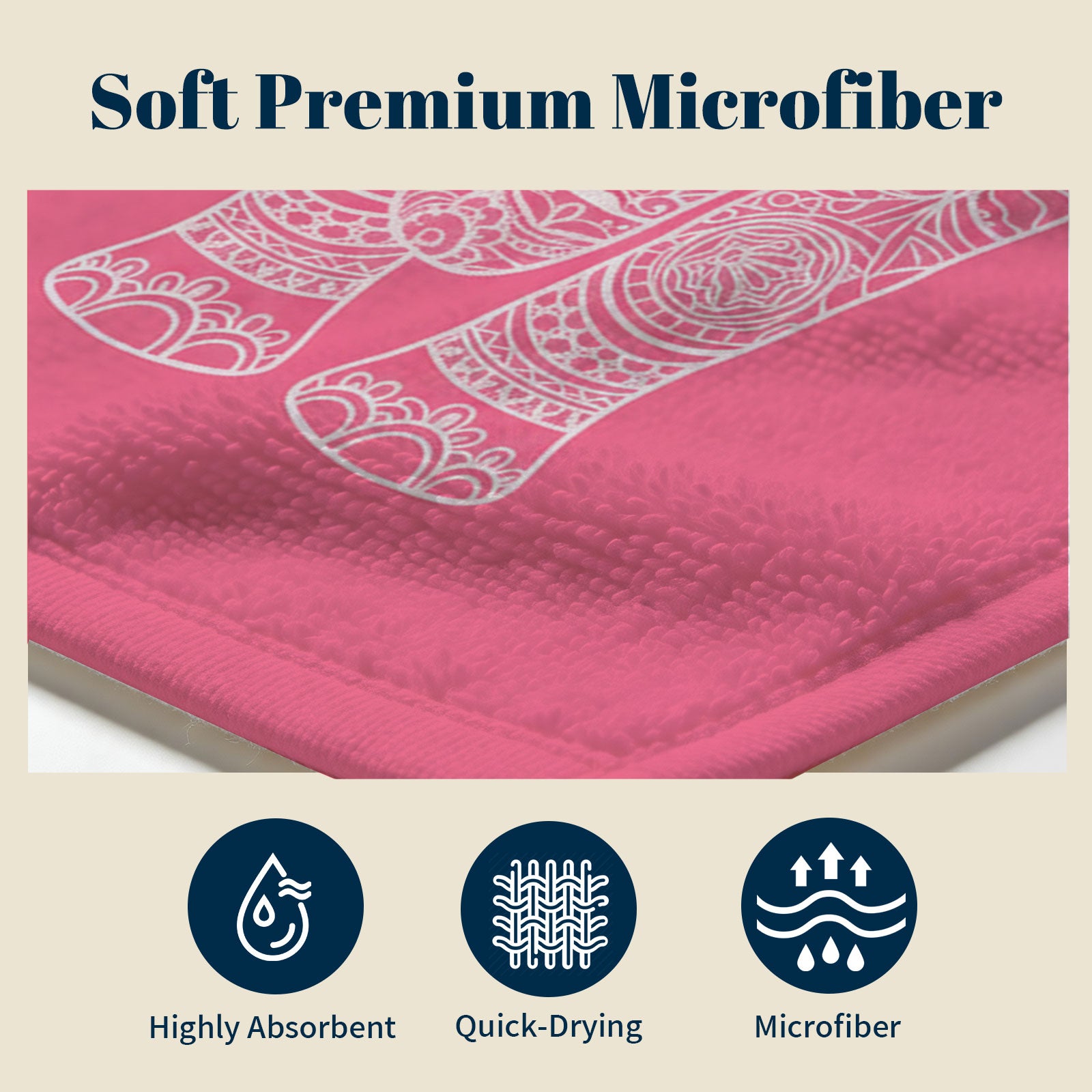 Pink Mandala Beach Towel White Line Art Quick Dry Summer Vacation Gift