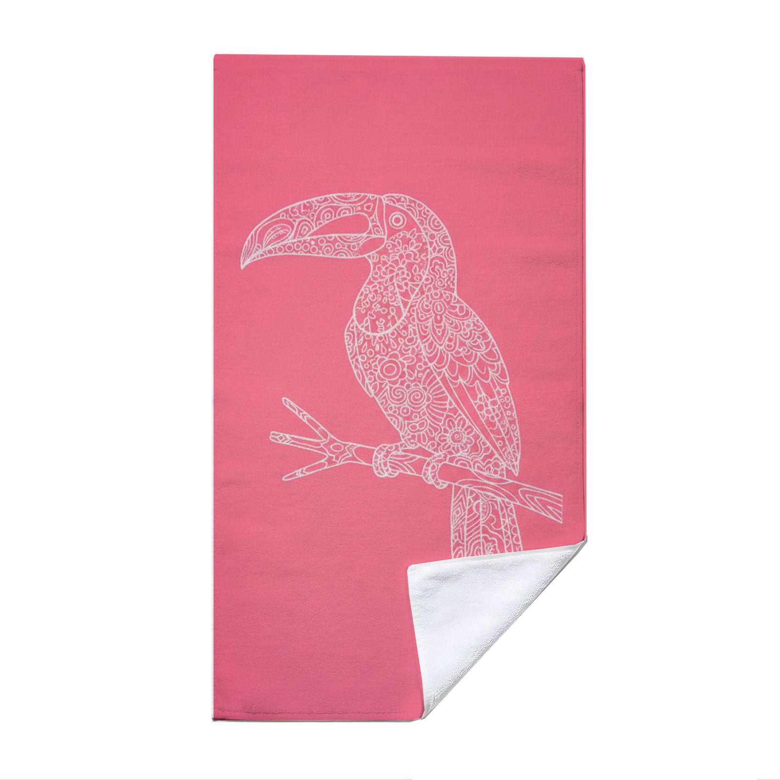 Pink Mandala Beach Towel White Line Art Quick Dry Summer Vacation Gift