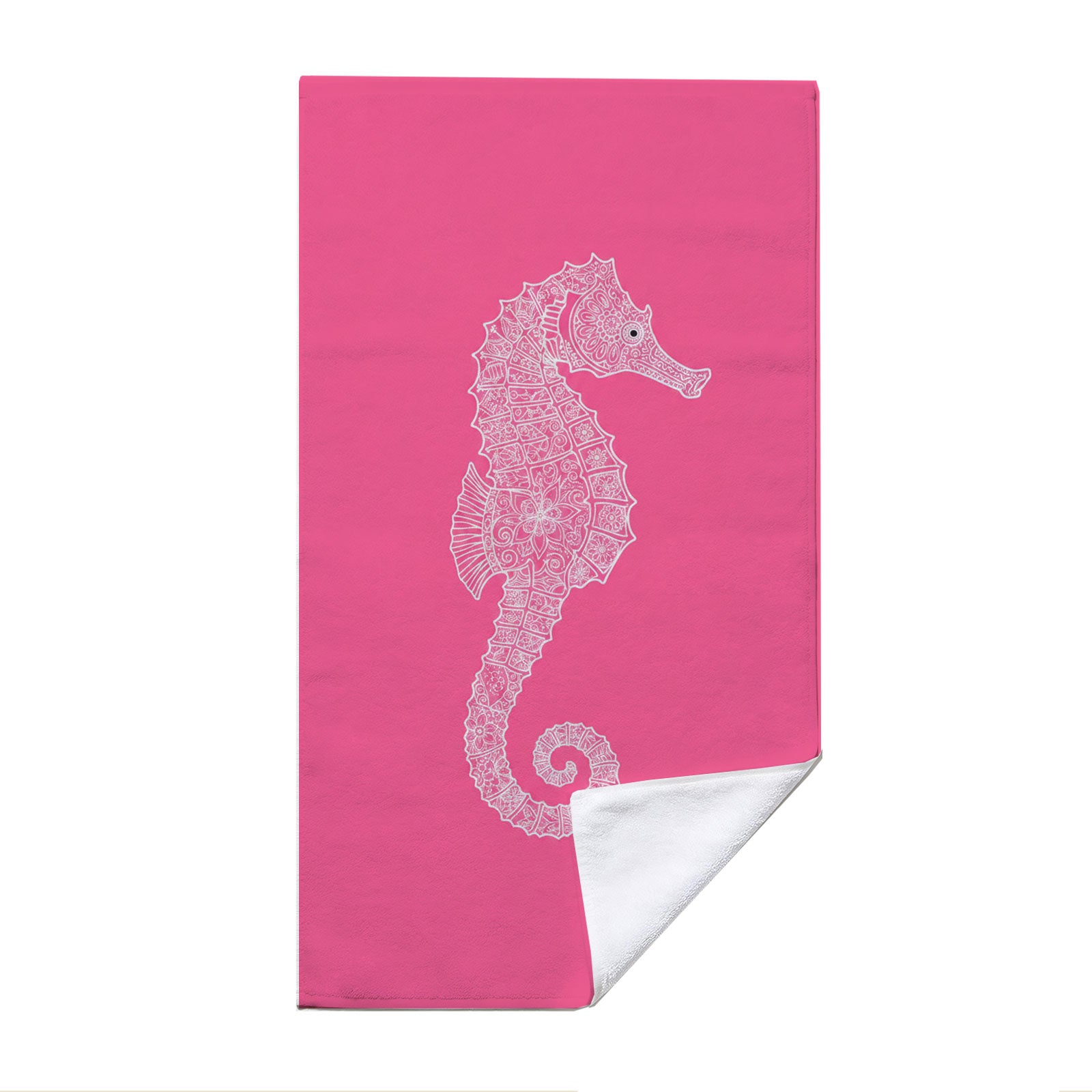 Pink Mandala Beach Towel White Line Art Quick Dry Summer Vacation Gift