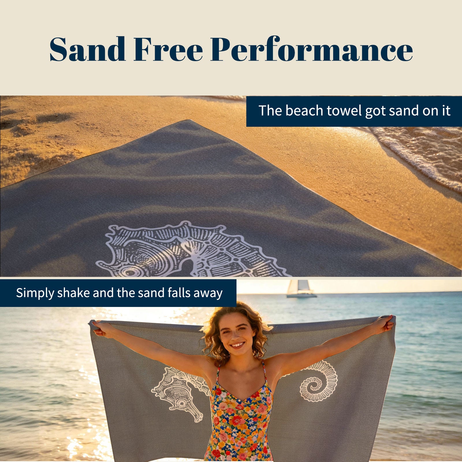 Vintage Nautical Beach Towel Etched Art Quick Dry Microfiber Summer Gift