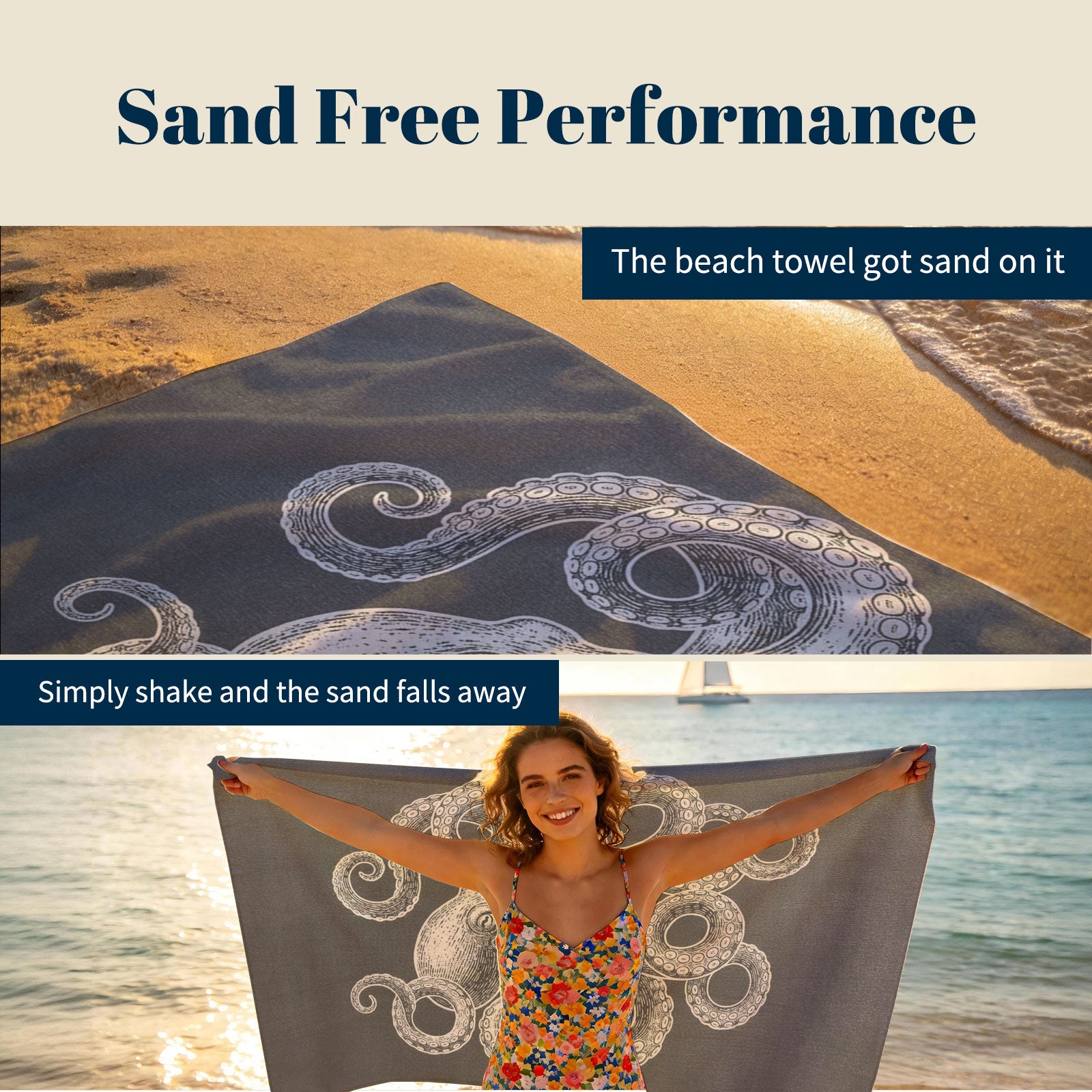Vintage Nautical Beach Towel Etched Art Quick Dry Microfiber Summer Gift